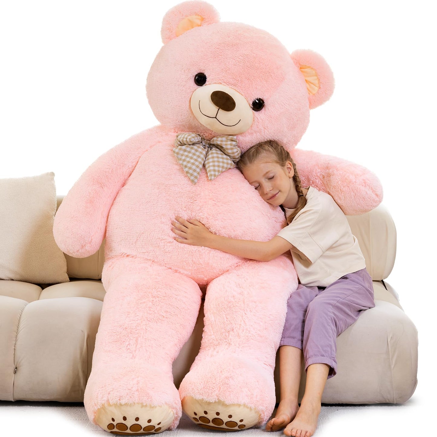 6ft Giant Teddy Bear Stuffed Animal, 72" Life Size Pink Teddy Bear Plush Toy, Cuddly Stuffed Bear Gift for Girlfriend, Wife, Kids at Birthday Valentine's Day, Christmas, Baby Shower Decor