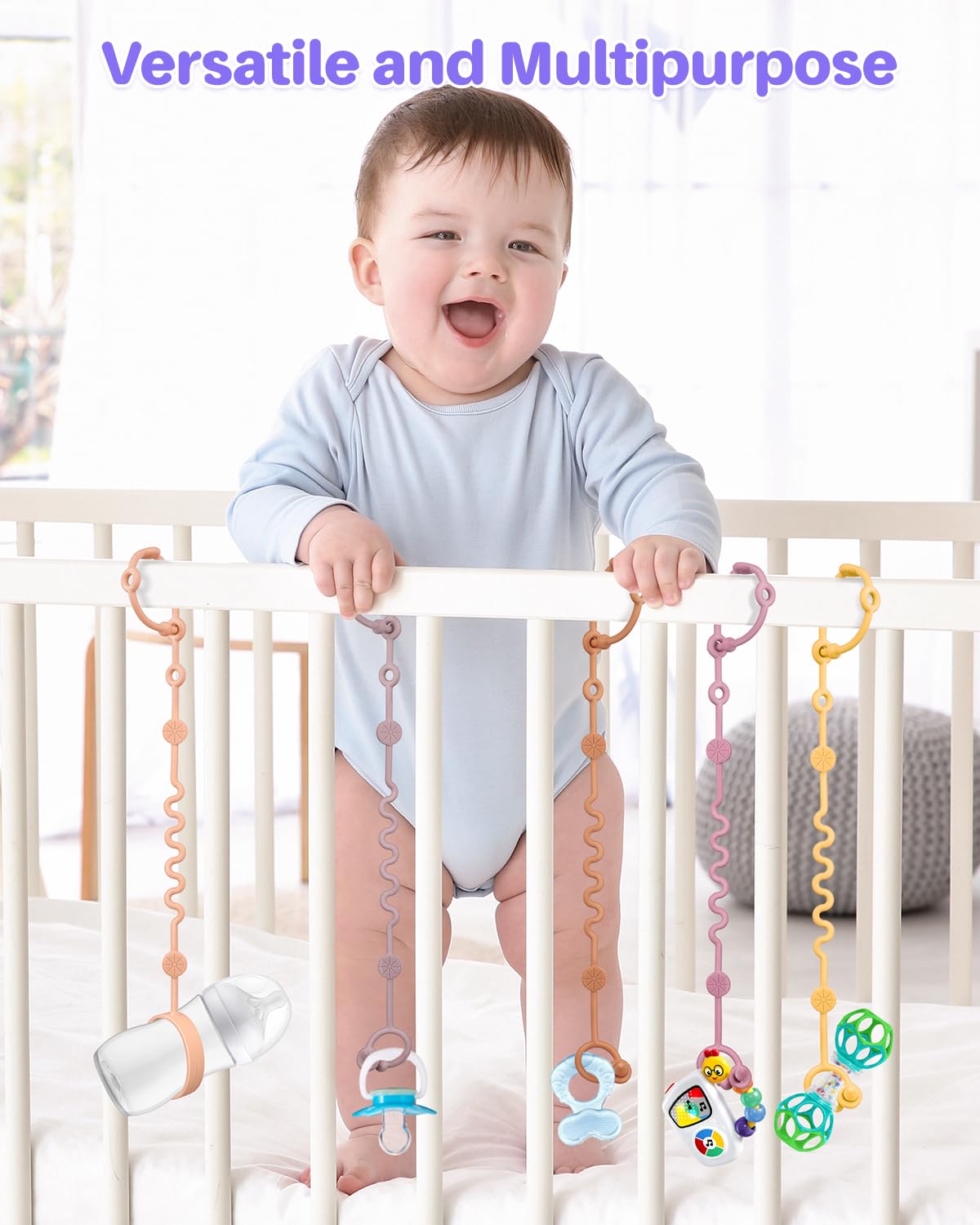 Toy Straps for Baby, 5pcs Adjustable Toy Holder for Stroller Accessories, Silicone Baby Tether Pacifier Clip, No Throw Baby Travel Essential Leash for High Chair, Car Seat (Gril-5 Pack)