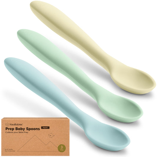 KeaBabies Silicone Baby Spoons, Self Feeding 6-12 months - 3-Pack Baby Weaning Eating Utensils, Toddler First Food Training Spoon, Infant, Kids Feeding Supplies Essential Set, Dishwasher-safe (Slate)