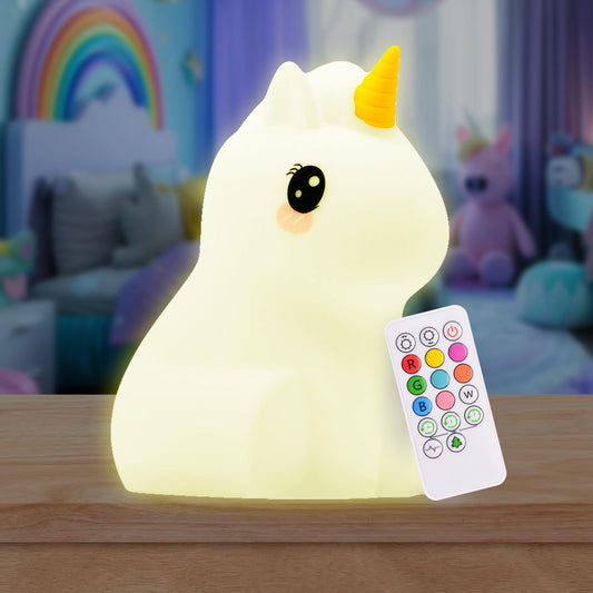 Lumipets Remote Control Silicone Night Light for Kids - Pig Design with 9 Soft Colors & Sleep Timer - Rechargeable, Battery-Operated Lamp for Bedroom | Baby Nursery, Toddler, Girls, Boys