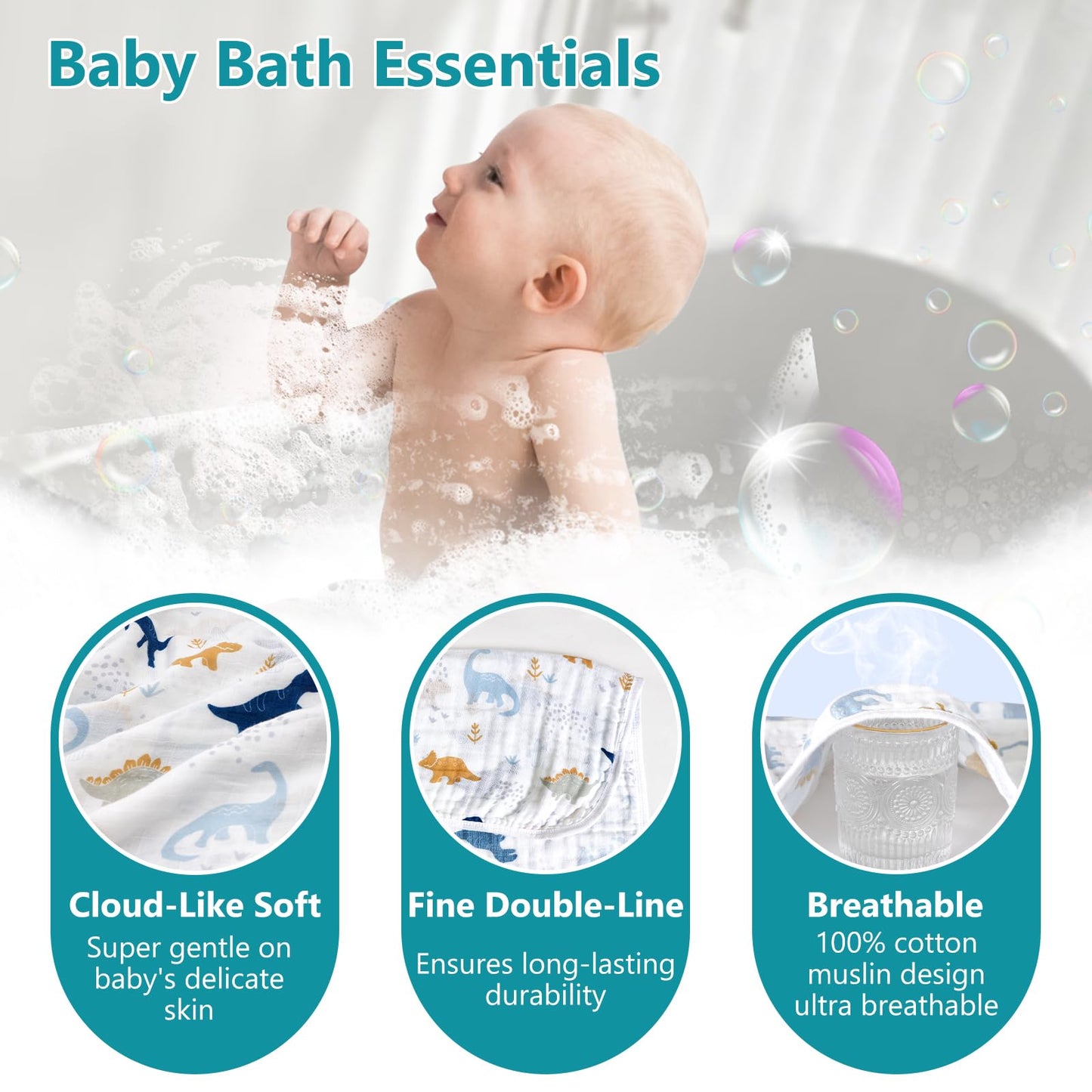 PHF 2 Pack Baby Hooded Towels, 100% Muslin Cotton Baby Bath Towel with Hood for Newborn, Infant, Toddler, Ultra Soft and Absorbent Baby Essentials Bath Towels for Girls, 32x32Inch, Floral