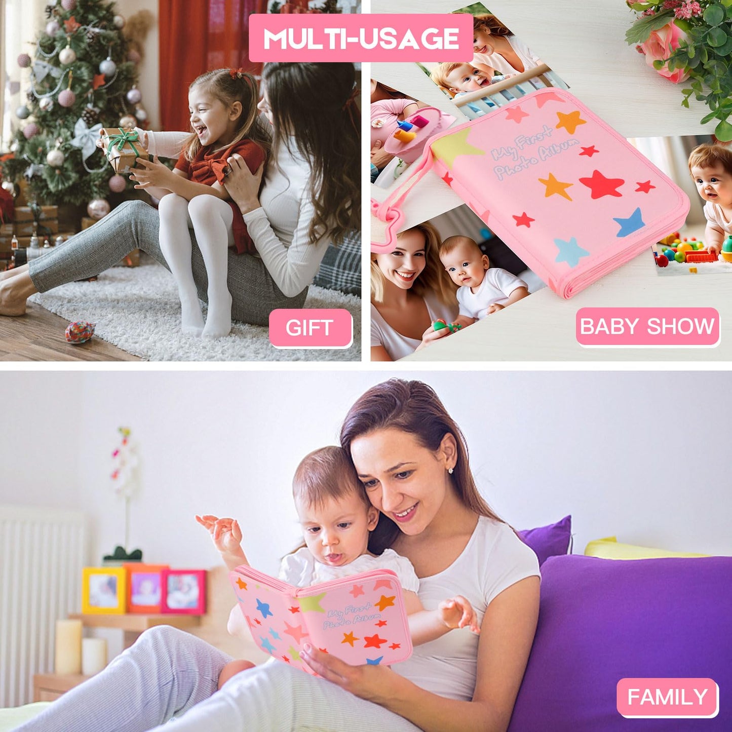 Baby's My First Photo Album for Baby Holds 21 4x6 Photos, Baby Photo Album Soft Cloth Family Book, My First Family Album for 4x6 Baby Shower Kids Toddlers Family Pictures, Toddler Photo Album (Blue)