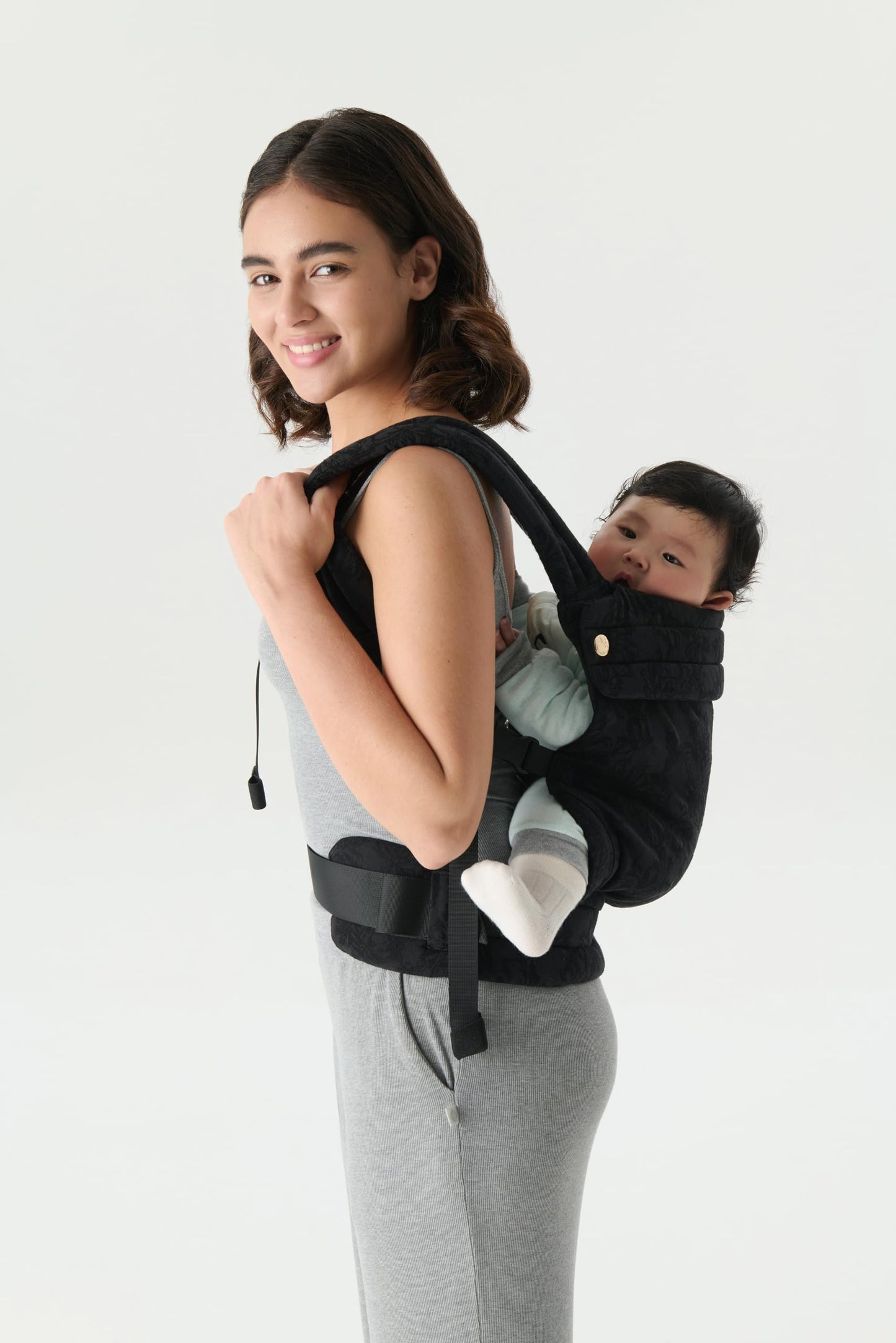 NEST BLANCHE Baby Carrier – Soft Cotton Linen Blend with Magnolia Jacquard Design, Adjustable and Ergonomic for Newborns and Toddlers (Teal)