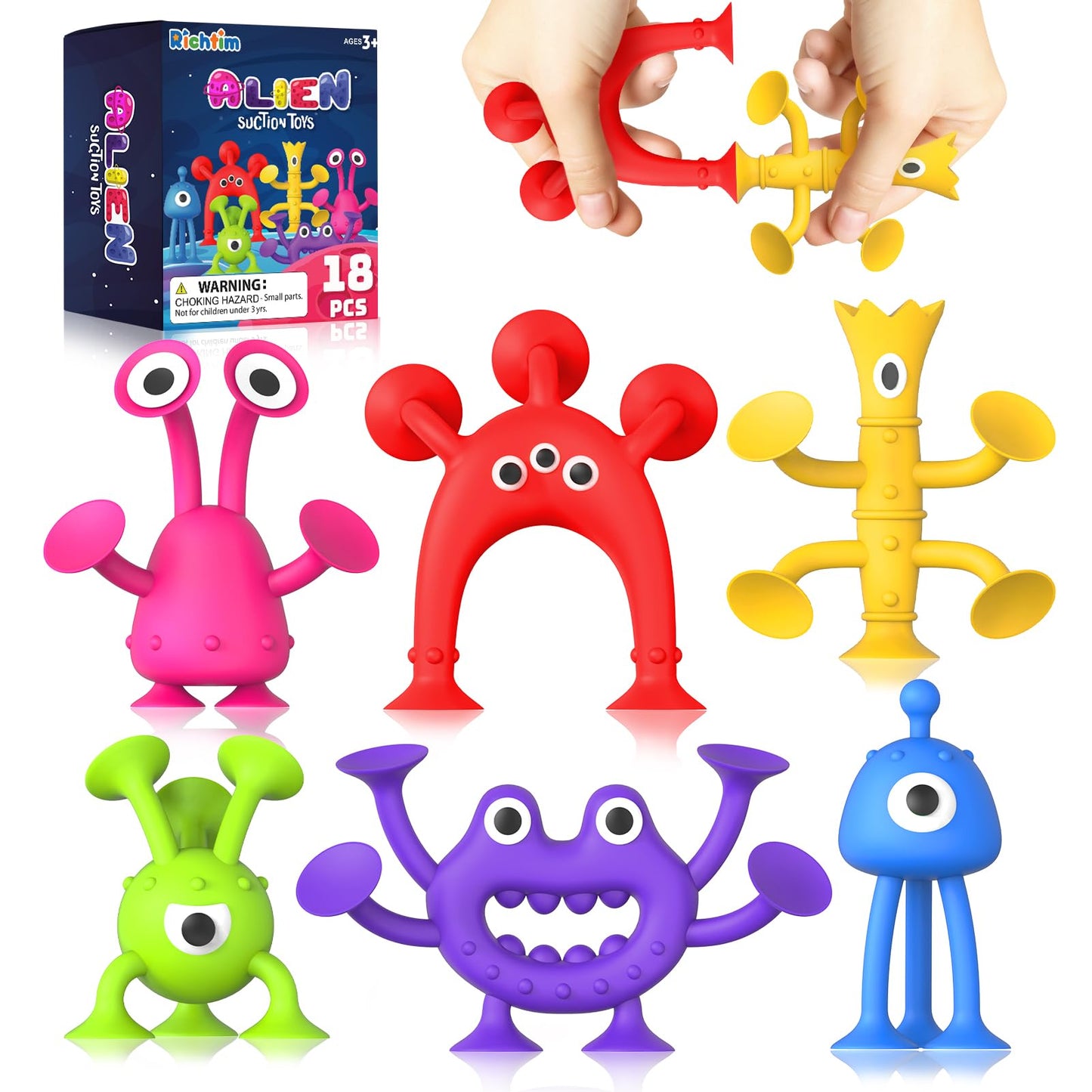 Baby Bath Toys Suction Toy: No Hole Bath Toy for Baby Toddlers - Kids Mini Sensory Fidget Suction Cup Toys for Boys Girls - Window Building Toy Travel Essentials Road Trip Activities for Kids Gifts
