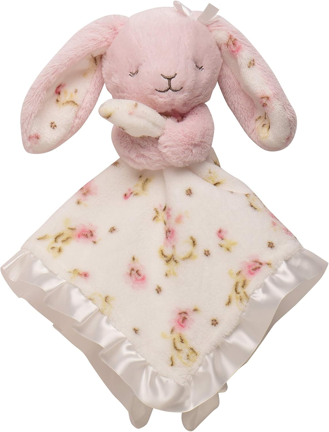 Little Me Plush Rattle Baby Snuggle Blanket with Embroidery and Satin, Bunny (15 inch)