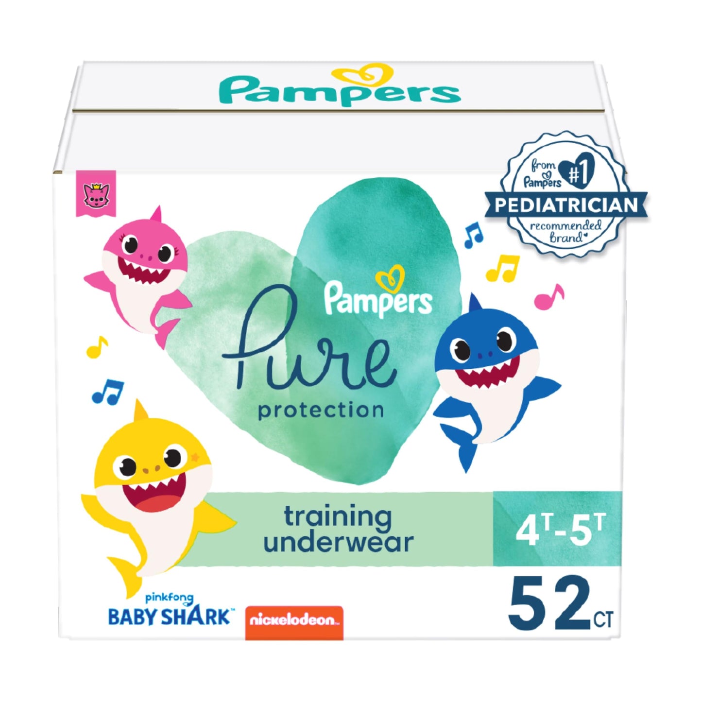 Pampers Training Pants - Pure Protection - Size 2T-3T, 60 Count, Baby Shark Premium Hypoallergenic Potty Underwear