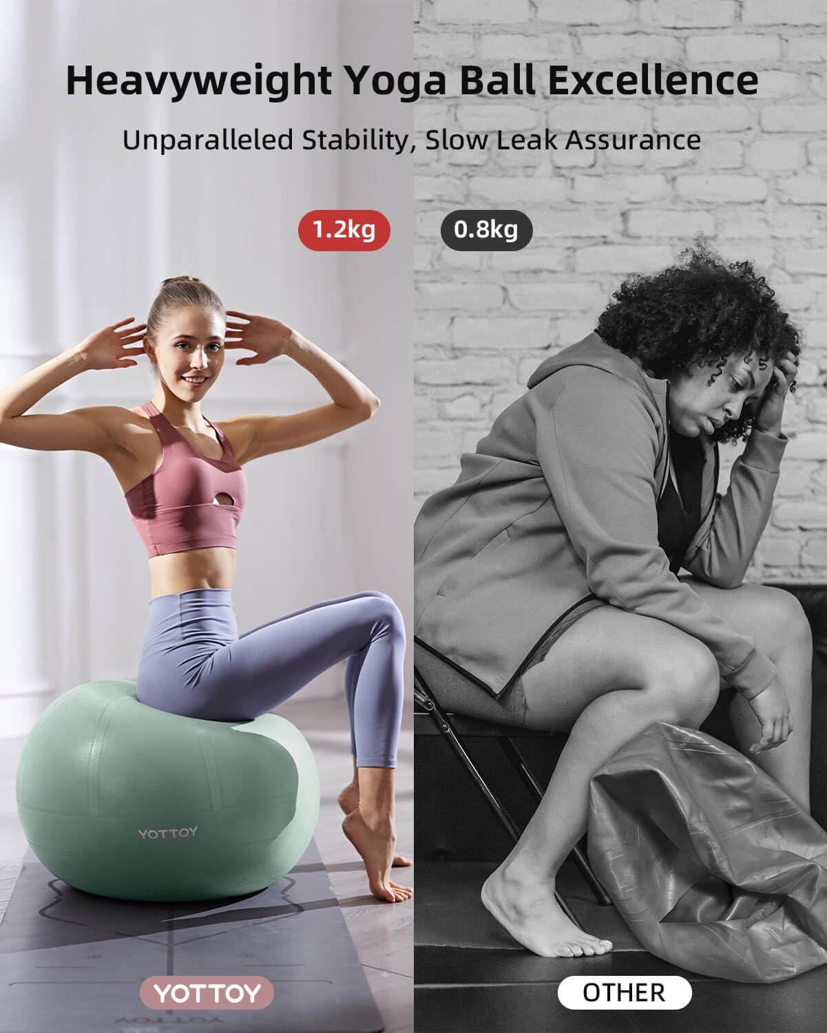 YOTTOY Anti-Burst Exercise Ball for Working Out, Yoga & Pregnancy, Extra Thick Workout Ball for Physical Therapy & Fitness