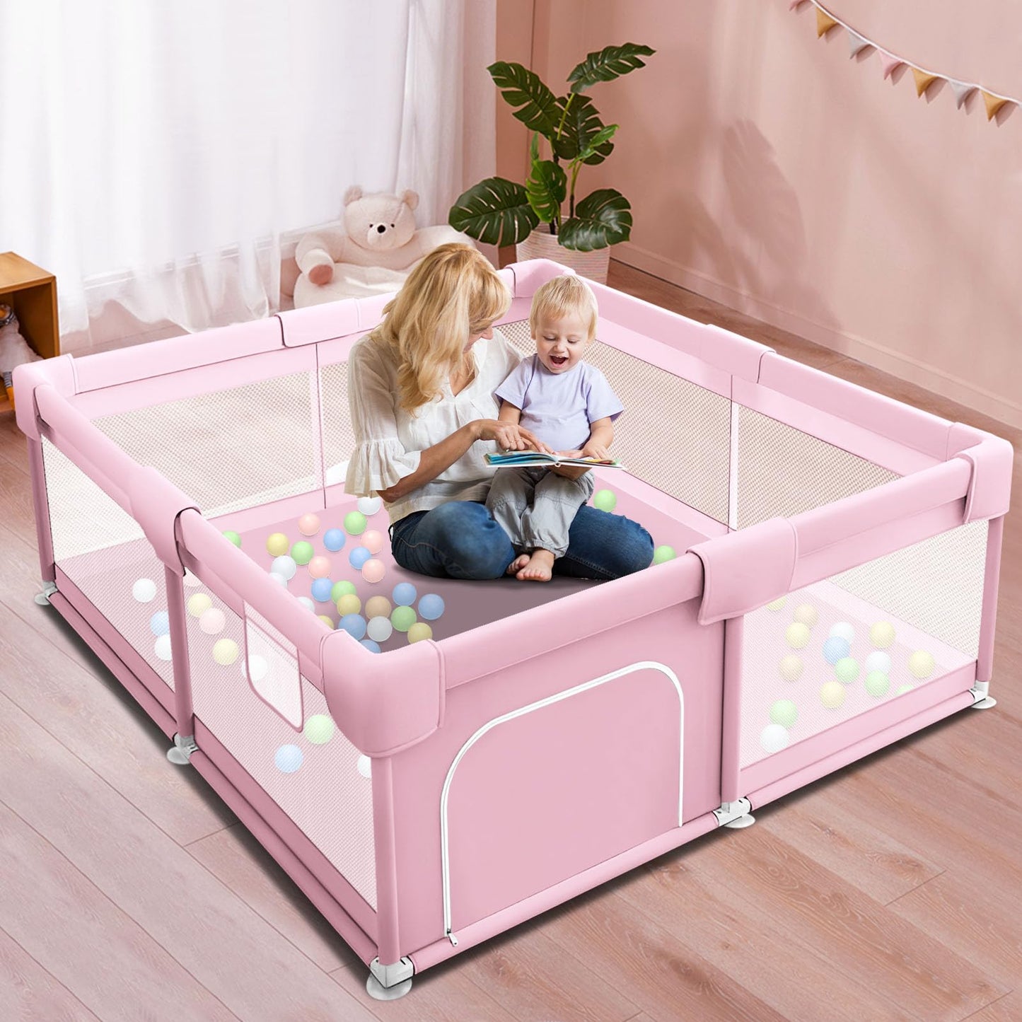Baby Playpen 50x50 Inch, Play Pens for Babies and Toddlers Baby Fence Baby Play Yards for Indoor & Outdoor with Breathable Mesh Anti-Fall Playpen