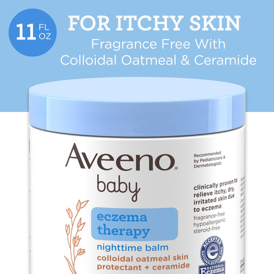 Aveeno Baby Eczema Therapy Nighttime Moisturizing Body Balm, Soothes & Relieves Dry, Itchy Skin from Eczema, HSA/FSA Eligible, Hypoallergenic, Fragrance- & Steroid-Free, 11 oz