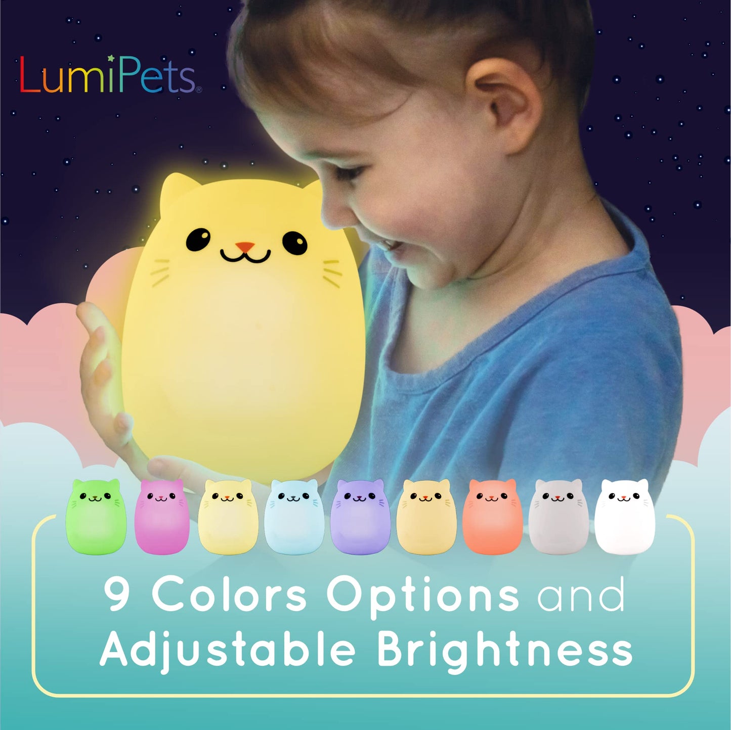 Lumipets Remote Control Silicone Night Light for Kids - Pig Design with 9 Soft Colors & Sleep Timer - Rechargeable, Battery-Operated Lamp for Bedroom | Baby Nursery, Toddler, Girls, Boys
