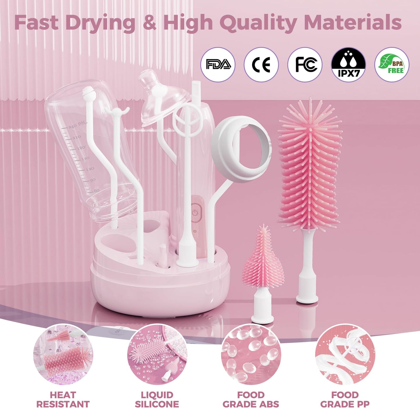 Electric Bottle Brush Cleaner,Rechargable Baby Bottle Brush with Thermometer,Drying Rack,Waterproof Baby Bottle Cleaner with Nipple&Straw Brush,Perfect Essentials Gift for New Mom (Violet)