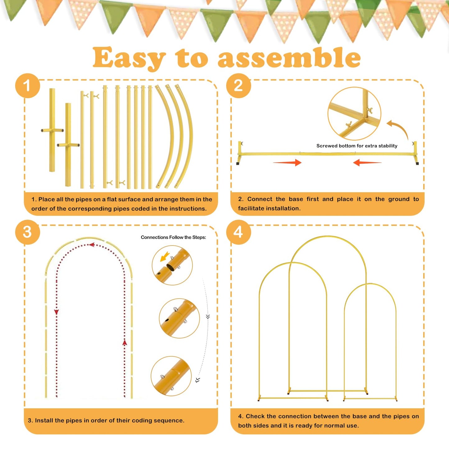 DDMY Wedding Backdrop Stand, 7.9 FT Thickened Metal Semicircular Square Base Arch, Portable Balloon Stand Kit for Ceremony, Birthday Party, Baby Shower, Christmas, New Year Decoration