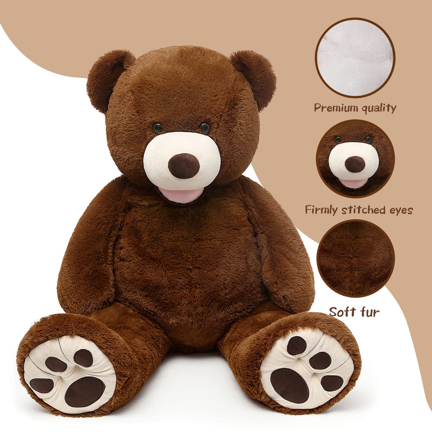 MorisMos Smile Giant Teddy Bear, 51inch Large Stuffed Bears with Big Footprints, Big Stuffed Animals Cuddly Plush Gifts for Girlfriends, Boyfriend, Dark Brown