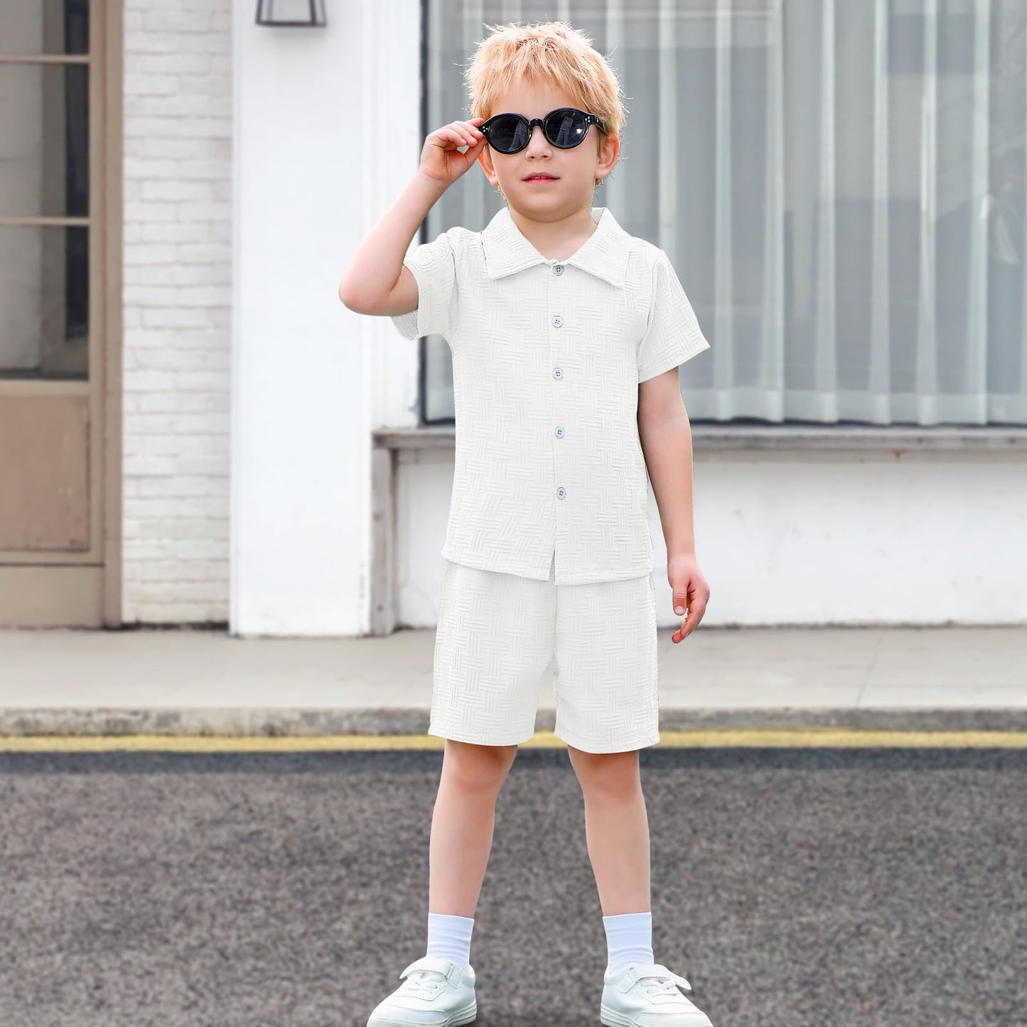 U·nikaka Baby Boys 2 Piece Summer Outfits Casual Toddler Short Sets Little Boys Button Down Shirts Tops and Shorts 2-6Y