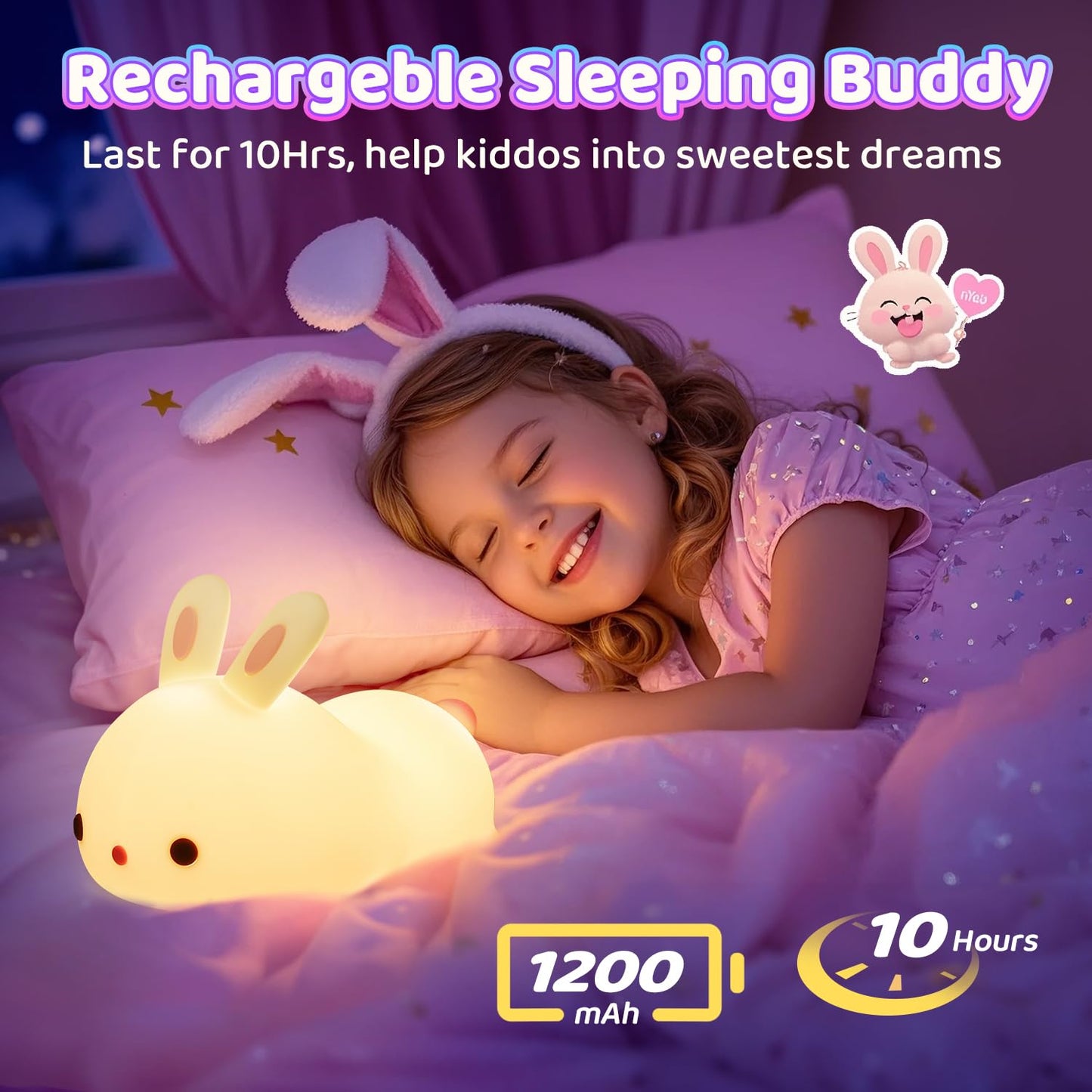 One Fire Night Light for Kids Bunny Cute Lamp, Kawaii 16 Colors Kids Night Light Baby Night Light Lamp, Rechargeable Toddler Night Light for Baby Nursery Night Light,Kids Lamp Nightlight for Kids Room