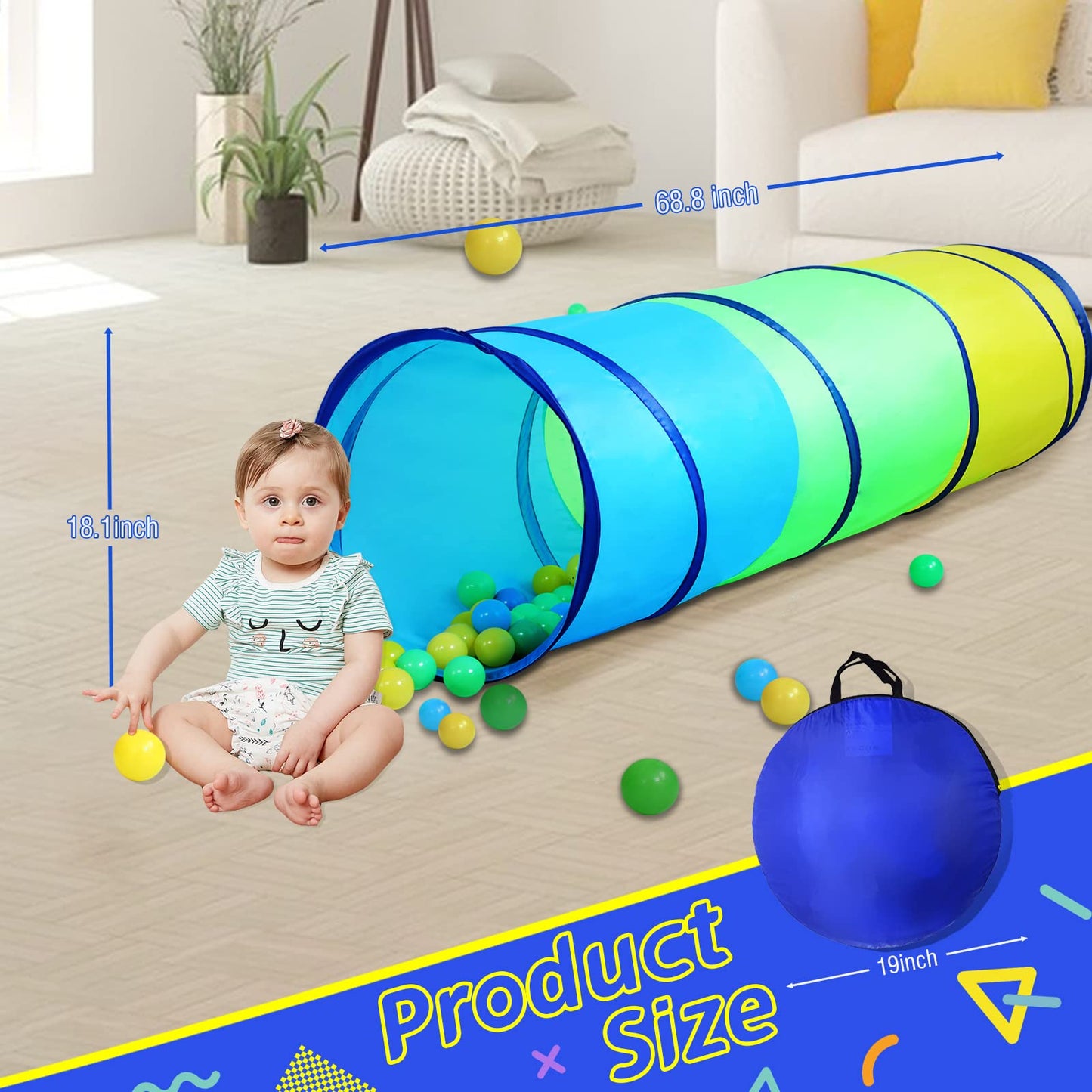 PigPigPen Pop Up Play Tunnel Tent for Toddlers Babies or Dogs, Indoor & Outdoor Toys for Kids Backyard Playset. (Red,Yellow,Blue)