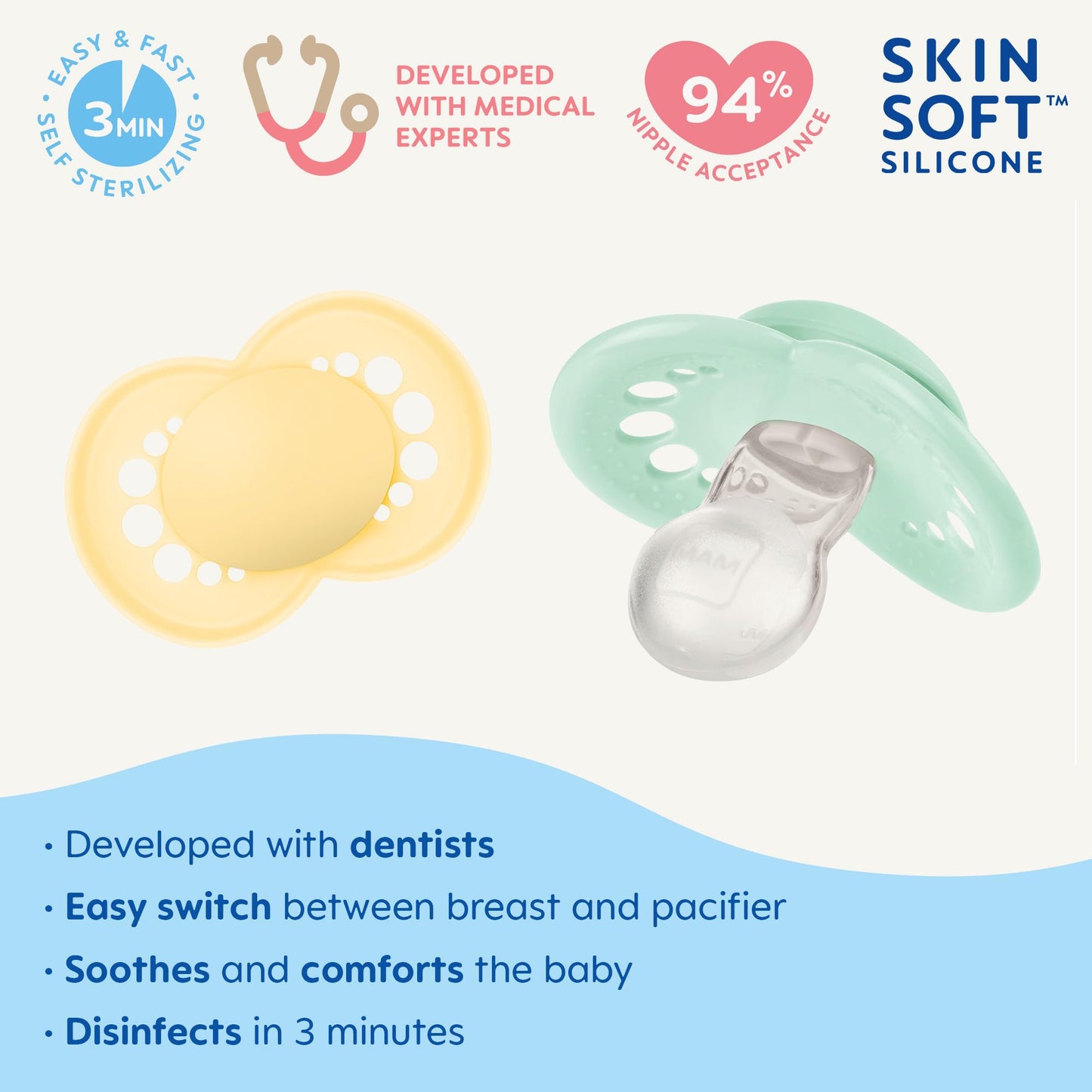 MAM Original Matte Baby Pacifiers, Binky for 6-16 Months, BPA-Free Silicone Nipple, Easy to Clean, Best for Breastfed Babies, Developed with Medical Experts, 2 Count Binkies with Sterilizer Case