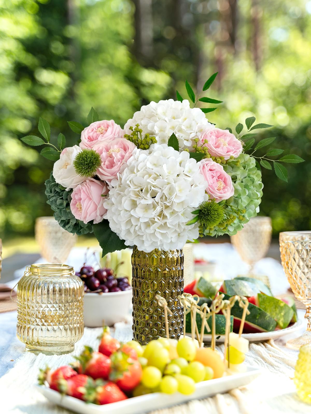4 Pcs Pink Hydrangeas Artificial Flowers, 20 inches Large Lifelike Fake Silk Flowers, Faux Hydrangeas Flowers for Wedding Home Party Decor Baby Shower Table Centerpiece