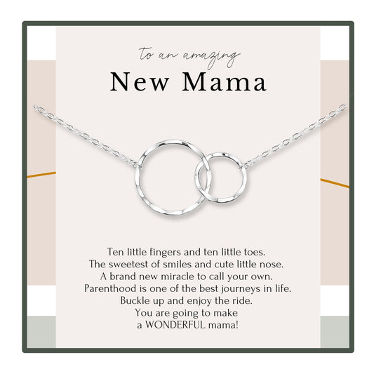 HOPE LOVE SHINE New Mom Necklace – Pregnancy Gift for Expecting Mom, First Time Mom Jewelry – Sterling Silver/Gold Double Circle Pendant with Gift Box