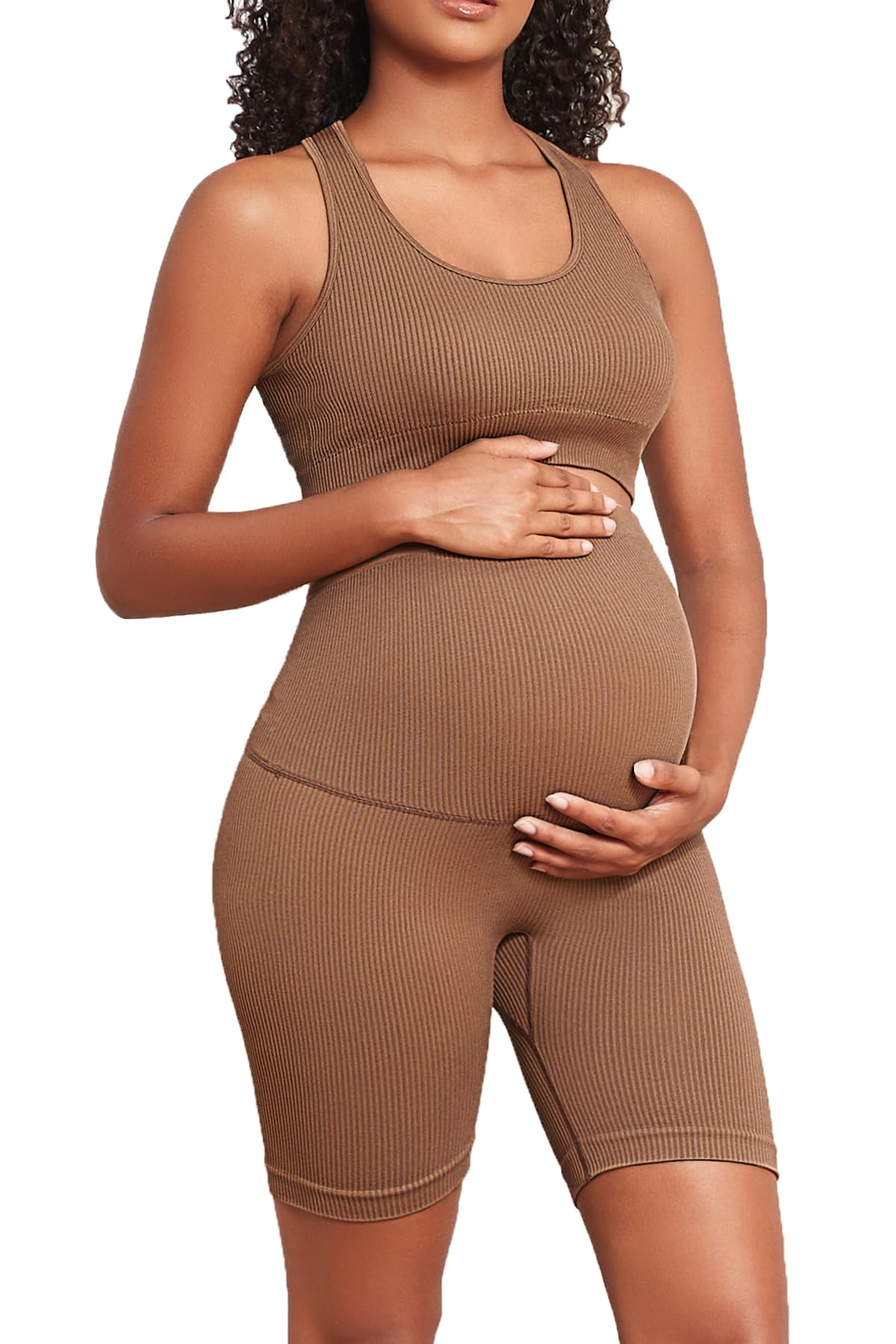 Women's Maternity 2 Piece Outfit Set - Bra & Shorts for Pregnancy - Yoga workout Lounge Wear Sets