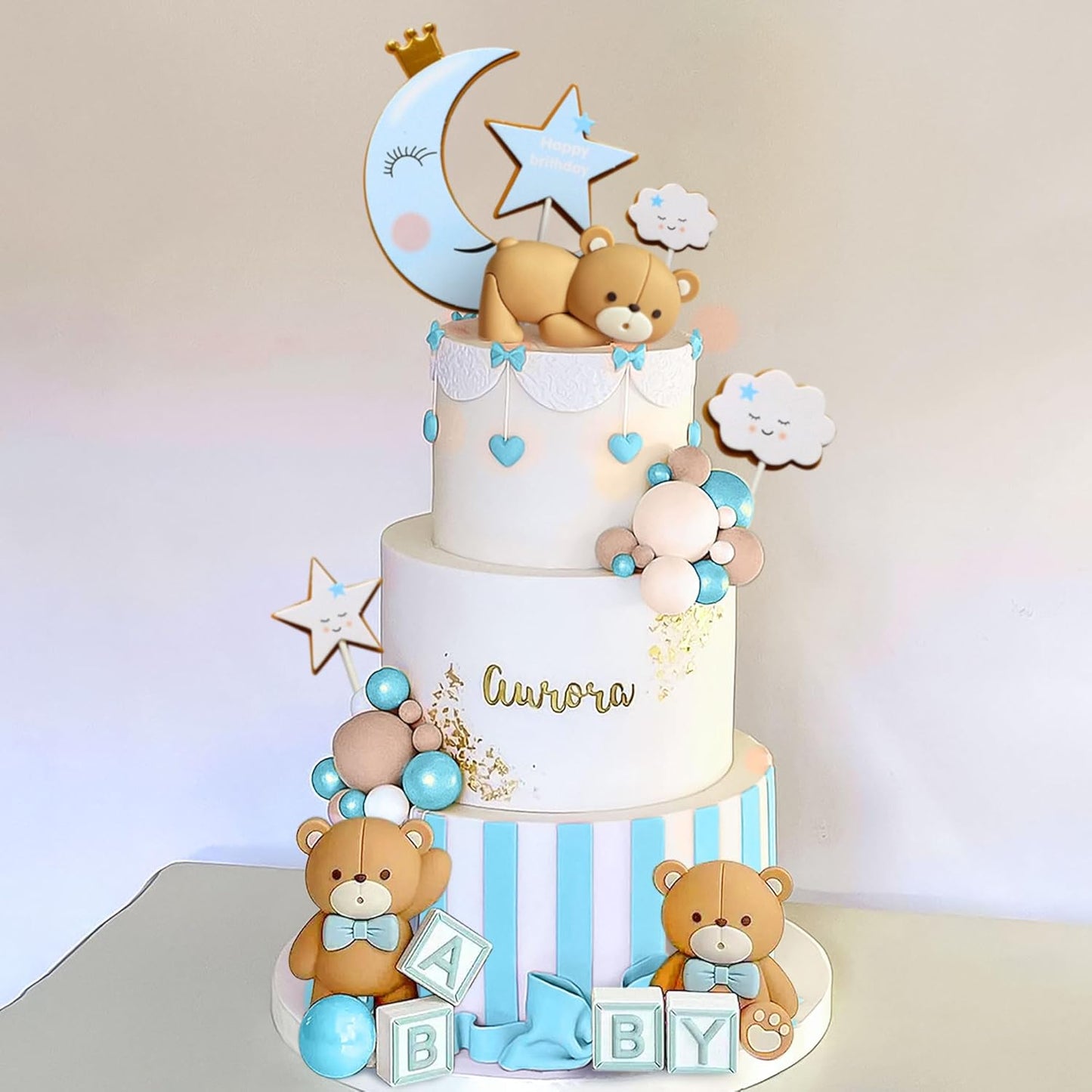 JeVenis Blue Bear Cake Decoration Baby Bear Baby Shower Cake Topper Bears Cake Decoration Baby Shower Birthday Cake Decoration
