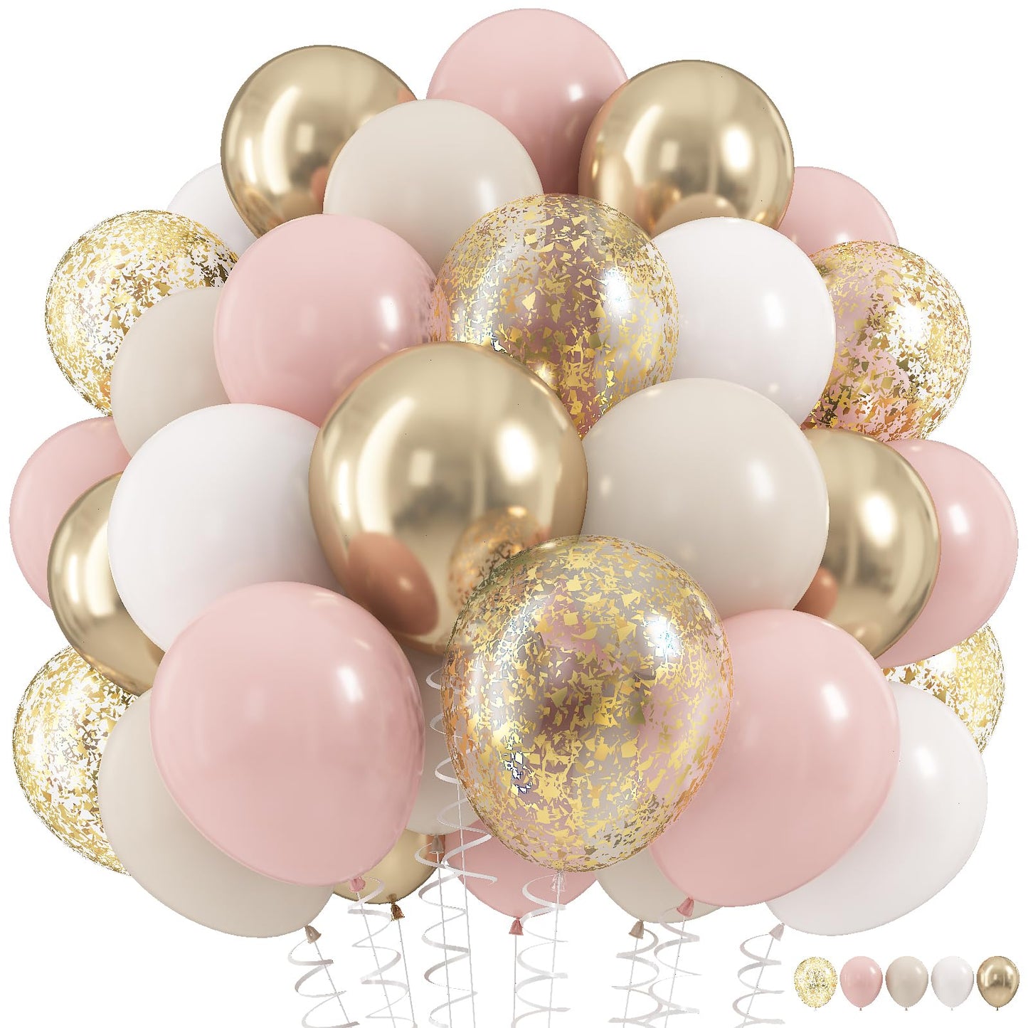 Dusty Blue Balloon Set, 60Pcs 12 Inch Slate Baby Blue White Sand Latex Balloon with Metallic Confetti Champagne Gold Helium Balloons for Birthday Party Baby Bridal Shower Boho Decortaions Supplies