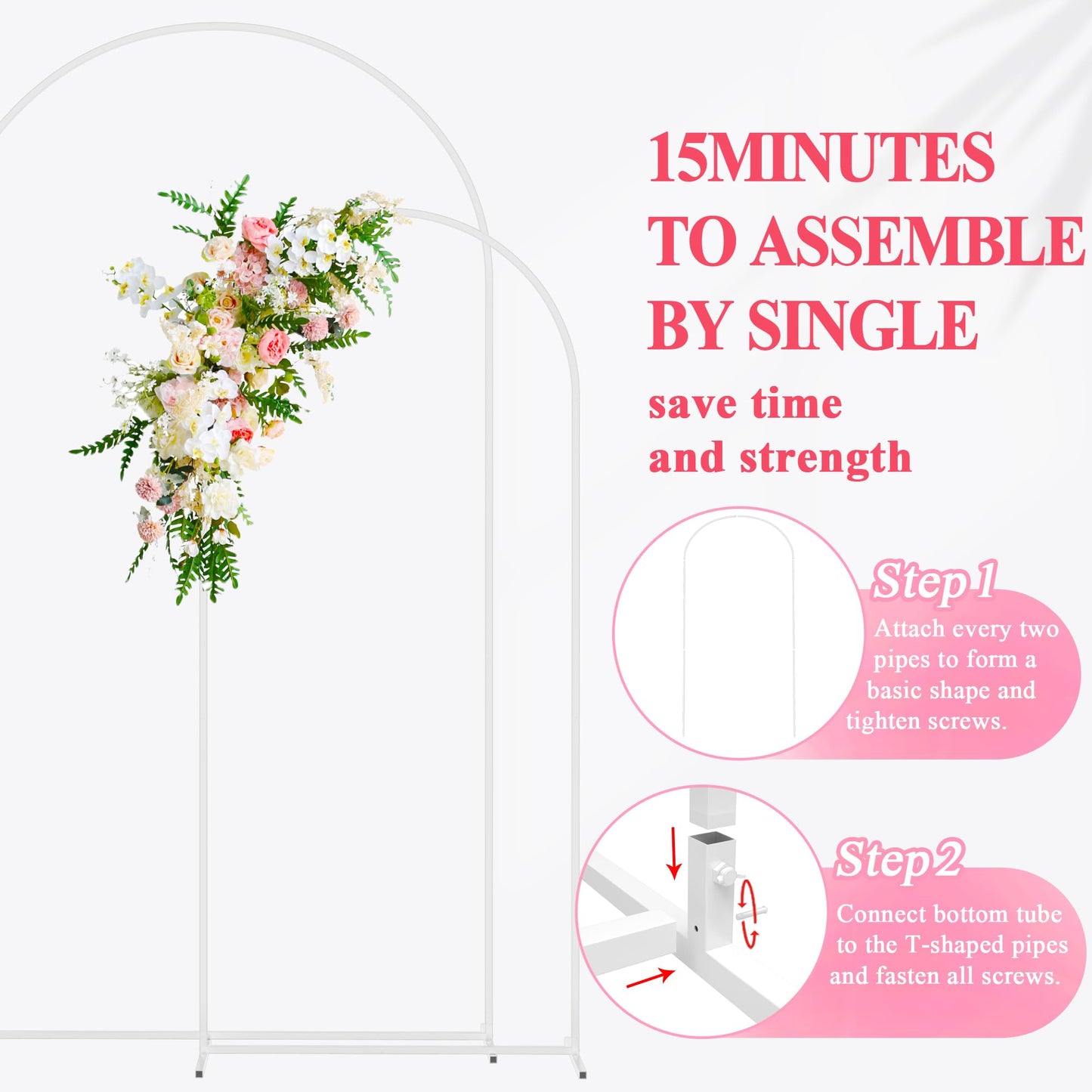 Wokceer Wedding Arch Backdrop Stand 7.2FT, 6.6FT White Metal Arch Stand Set of 2 for Birthday Party Wedding Ceremony Baby Shower Graduation Decoration