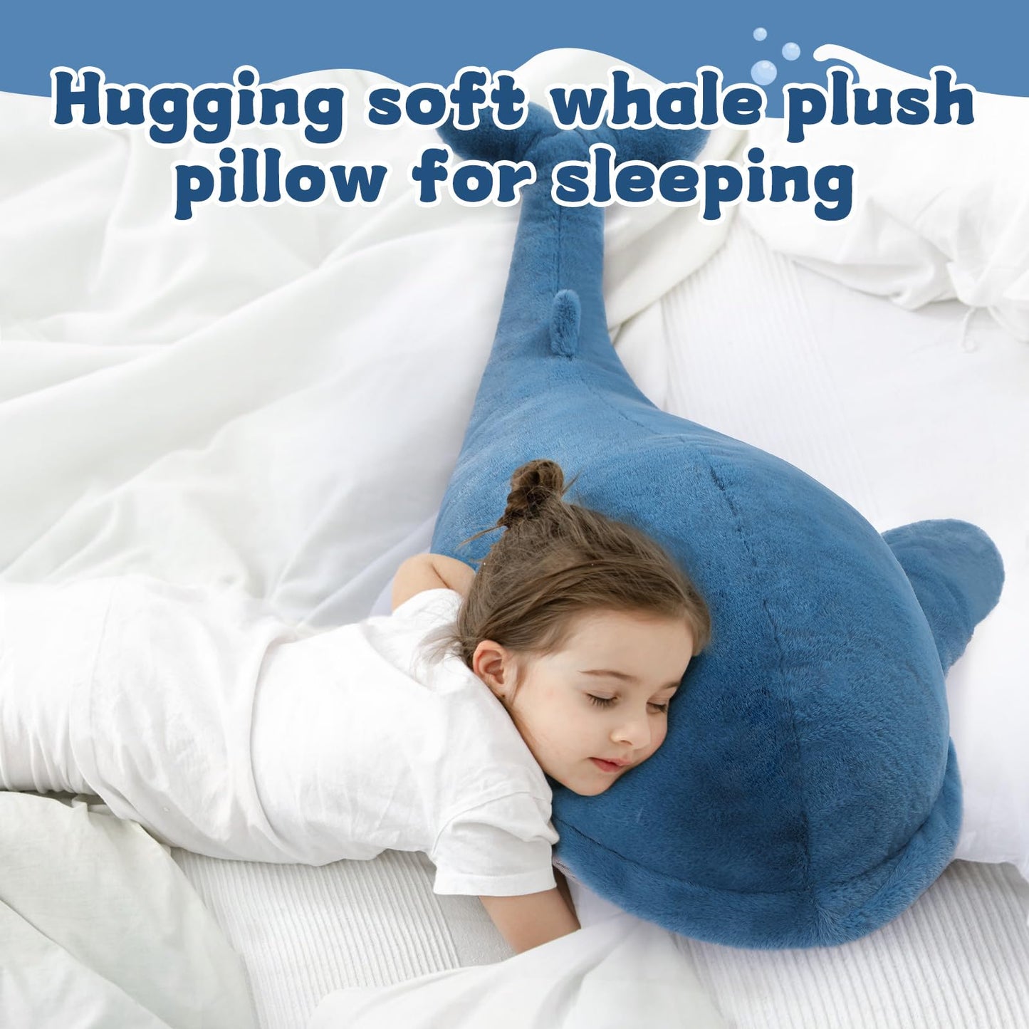 Tezituor 43.3 inch Giant Whale Stuffed Animal, Large Stuffed Whale Plush Ocean Toys, Hugging 4ft Soft Whale Plush Pillow for Girls Boys