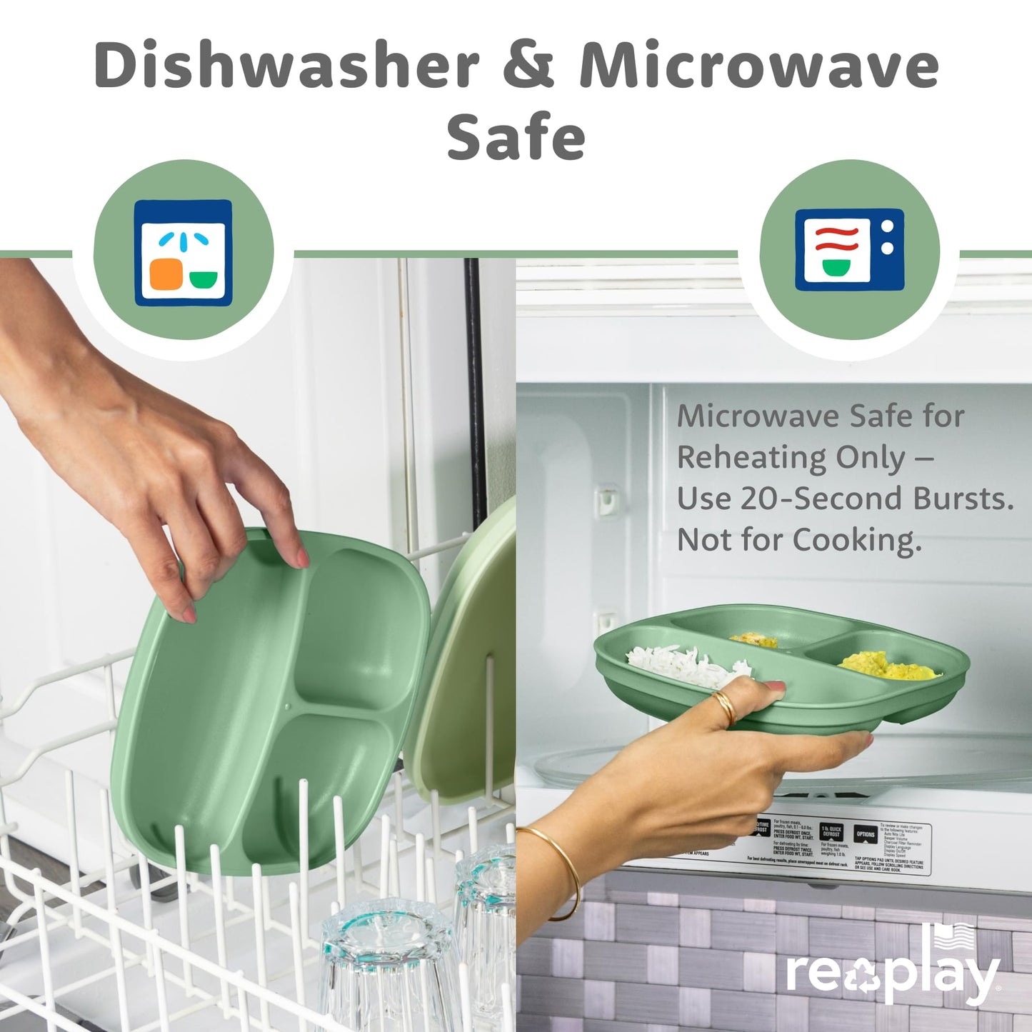 Re-Play Toddler Plates with Dividers - Deep-Walled 3 Compartments Divided Plates for Kids - Dishwasher & Microwave Safe - Made in USA - Set of 3-7.37" x 7.37" x 1.25" - Princess