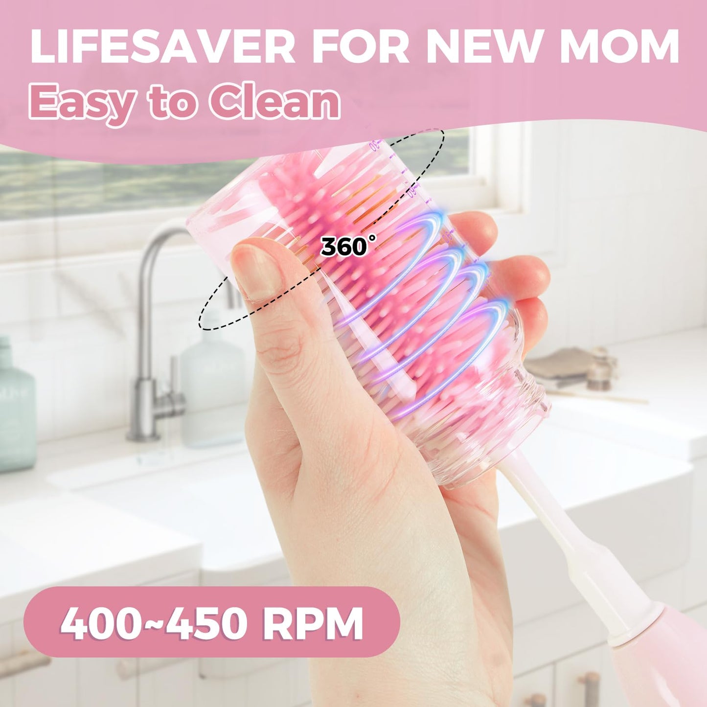 Electric Bottle Brush Cleaner,Rechargable Baby Bottle Brush with Thermometer,Drying Rack,Waterproof Baby Bottle Cleaner with Nipple&Straw Brush,Perfect Essentials Gift for New Mom (Violet)
