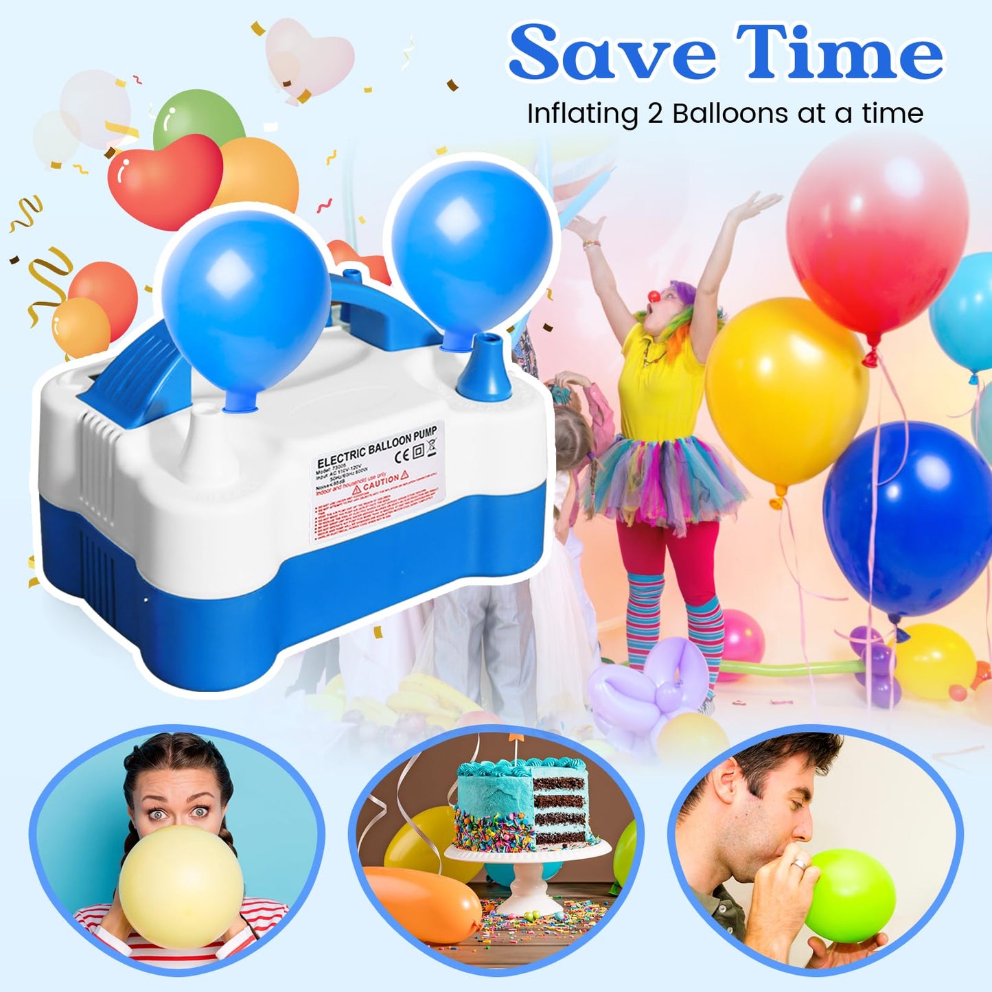 Balloon Pump Electric, Portable Automatic Dual Nozzle Inflator 110V 600W with Tying Tools for Birthday Gender Reveal Baby Shower Balloons Party Decorations