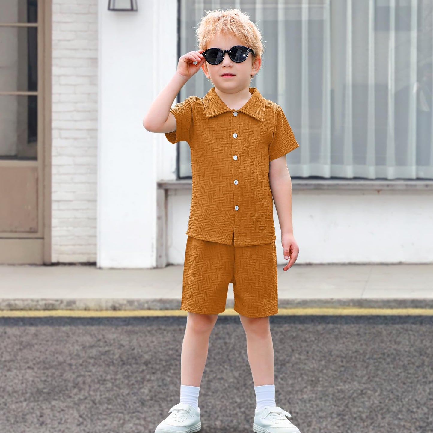 U·nikaka Baby Boys 2 Piece Summer Outfits Casual Toddler Short Sets Little Boys Button Down Shirts Tops and Shorts 2-6Y