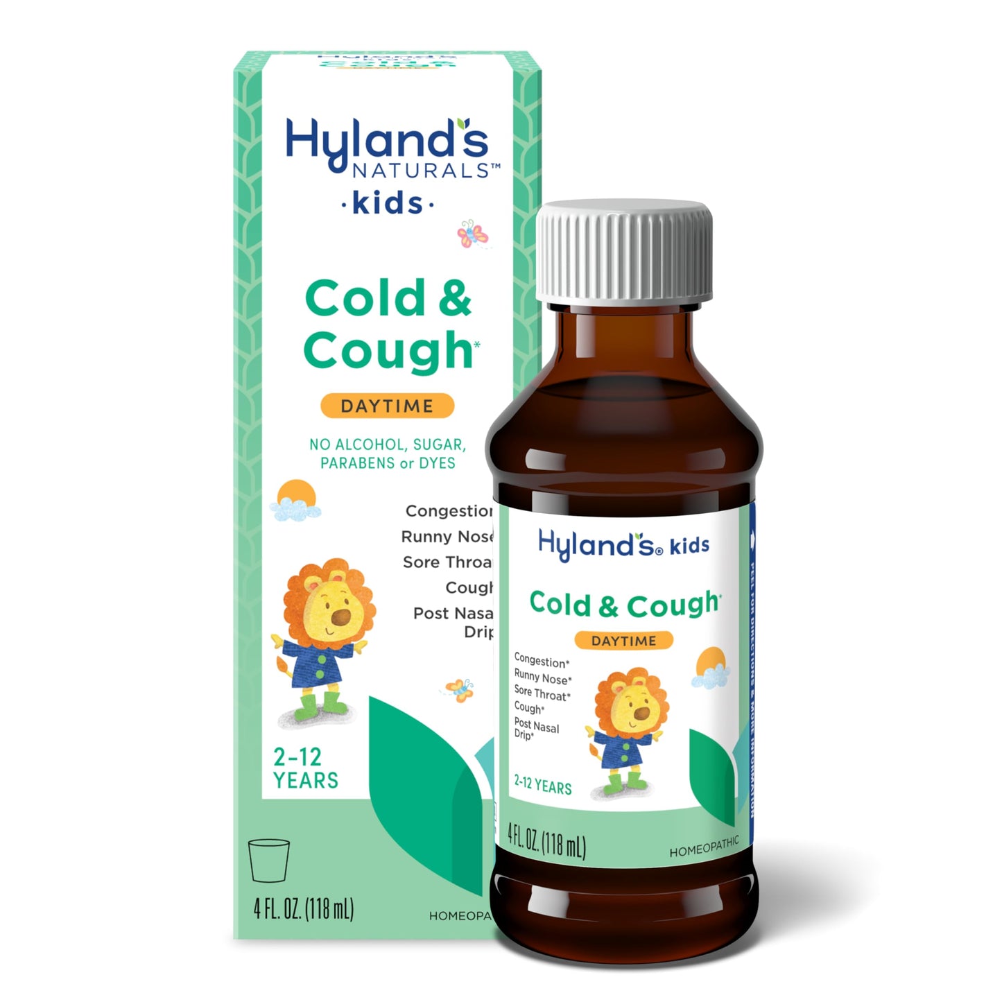 Hyland's Kids Cold and Cough, Day and Night Combo Pack, Cold Medicine for Ages 2 and up, Syrup Cough Medicine for Kids, Nasal Decongestant, 4 Fl Oz (Pack of 2)