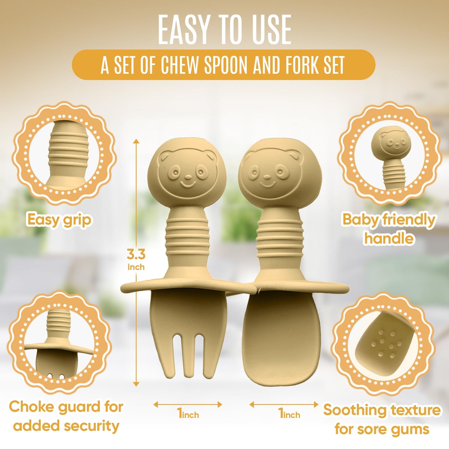 4pc Silicone Baby Spoons Self Feeding Baby Utensils 6-12 Months - 3 Baby Spoon - 1 Baby Fork - Toddler Cutlery Set - BPA Free, Dishwasher Safe, Baby Eating Essentials (Light pink/Army Green)