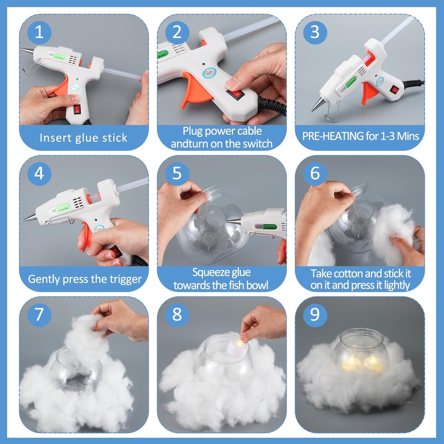 6 Set Cloud Baby Shower Party Table Centerpieces Cloud 30 oz Plastic Fish Bowls Cloud Candle LED with Hot Glue Gun for DIY Baby Shower Wedding Party Decorations Gifts