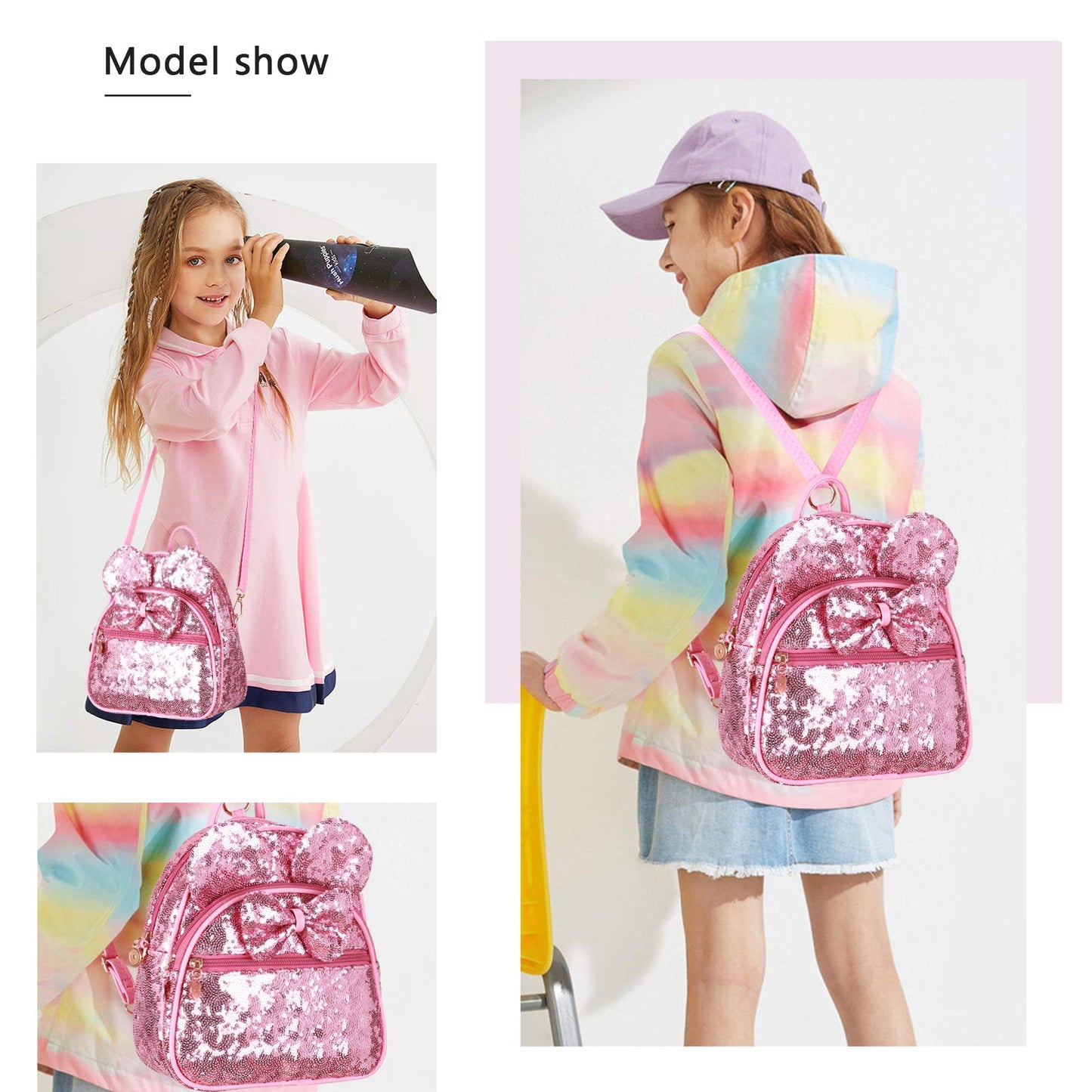KL928 Girls Bowknot Polka Dot Cute Mini Backpack Small Daypacks Convertible Shoulder Bag Purse for Women