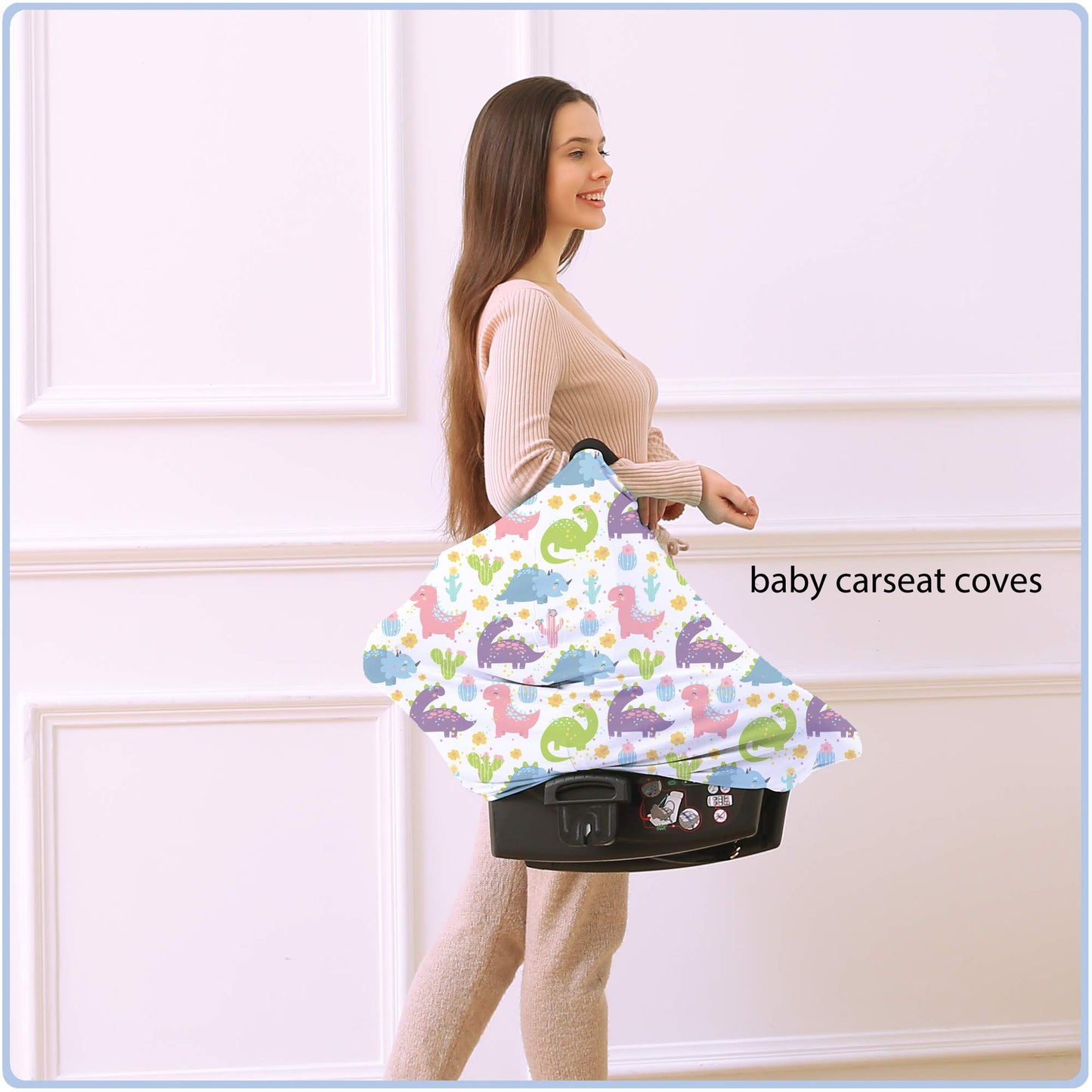Car Seat Covers Canopy Cover - Multi-use Cover Carseat Canopy, Breathable Breastfeeding Cover, Car Seat Covers for Bbies, Boys & Girls Shower Gifts (Dark Blue Dinosaur)
