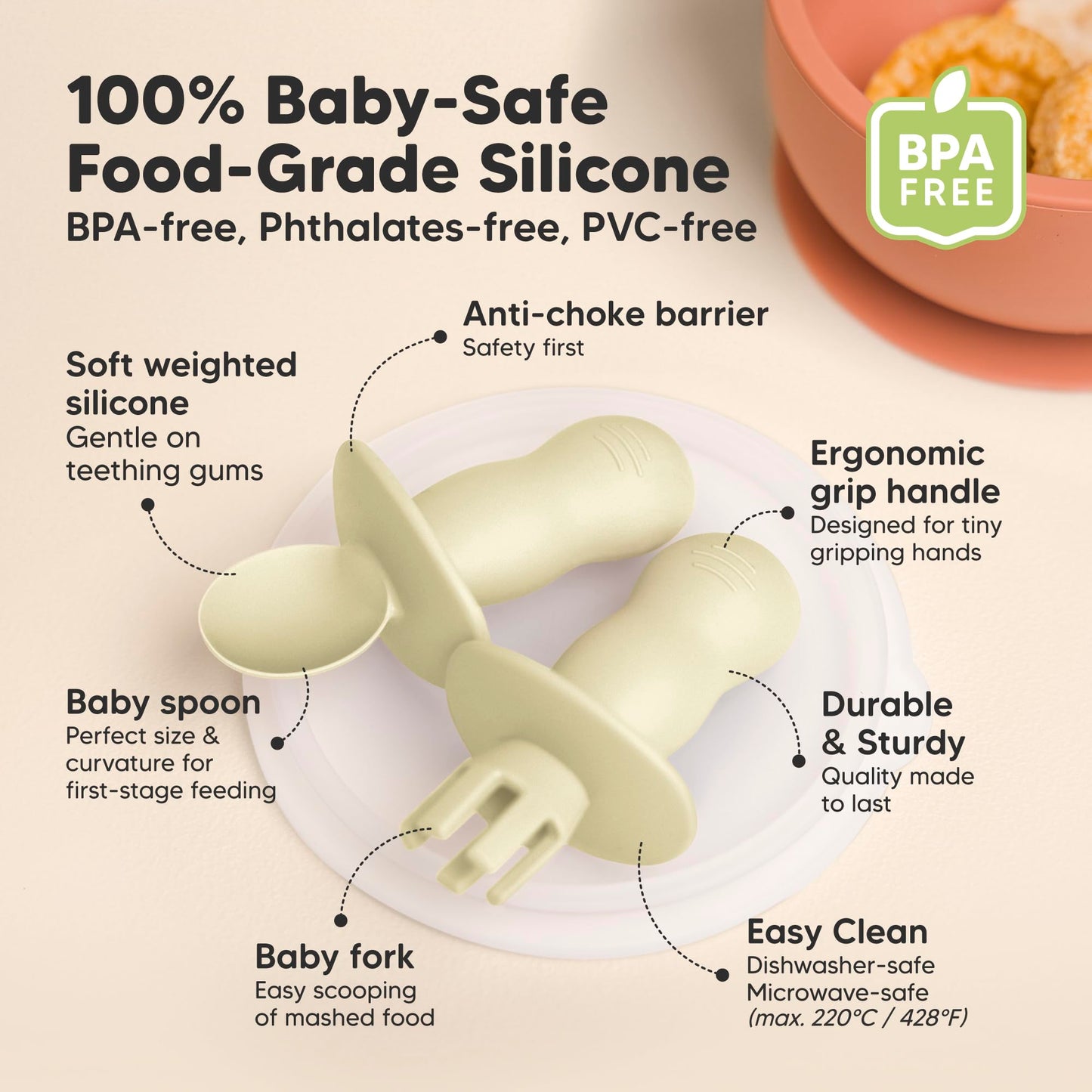 KeaBabies 4-Pack Silicone Baby Spoons and Forks Set - Baby Led Weaning Utensils 6-12 Months, Self Feeding Toddler Spoon & Fork for Training, Teething, Easy to Hold, BPA-Free Silicone (Roseate)