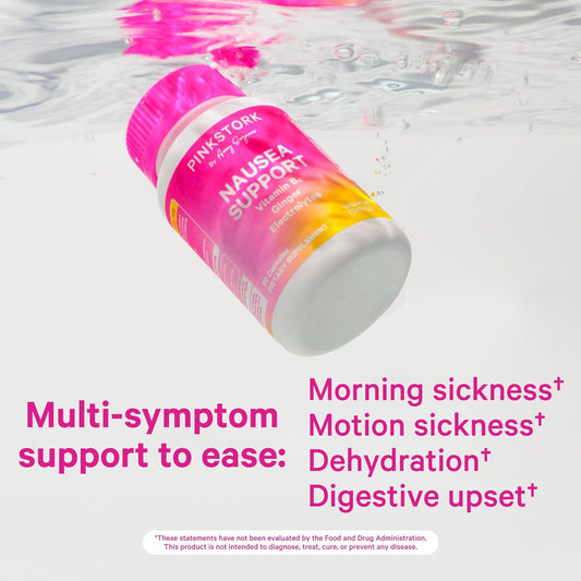 Pink Stork Vitamin B6, Ginger, Electrolyte Capsule - Natural Digestive Support with Peppermint, Potassium, Magnesium - Gentle on The Stomach - Pregnancy, + Motion Sickness Must Haves - 60ct