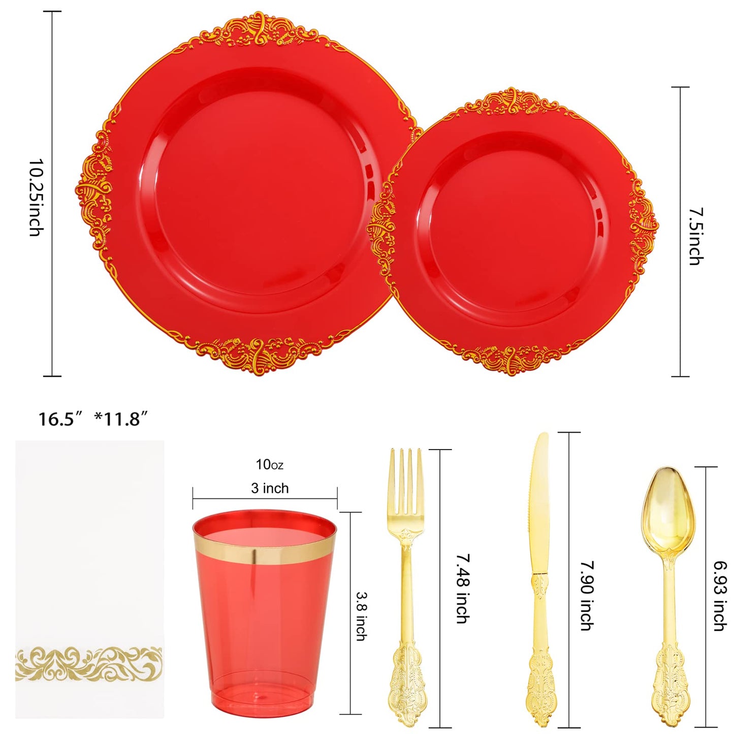 Morejoy 175PCS Rose Gold & Silver Plastic Dinnerware Set: 25 Plates, 25 Forks, 25 Knives, 25 Spoons, 25 Cups, 25 Napkins - Perfect for Wedding & Party