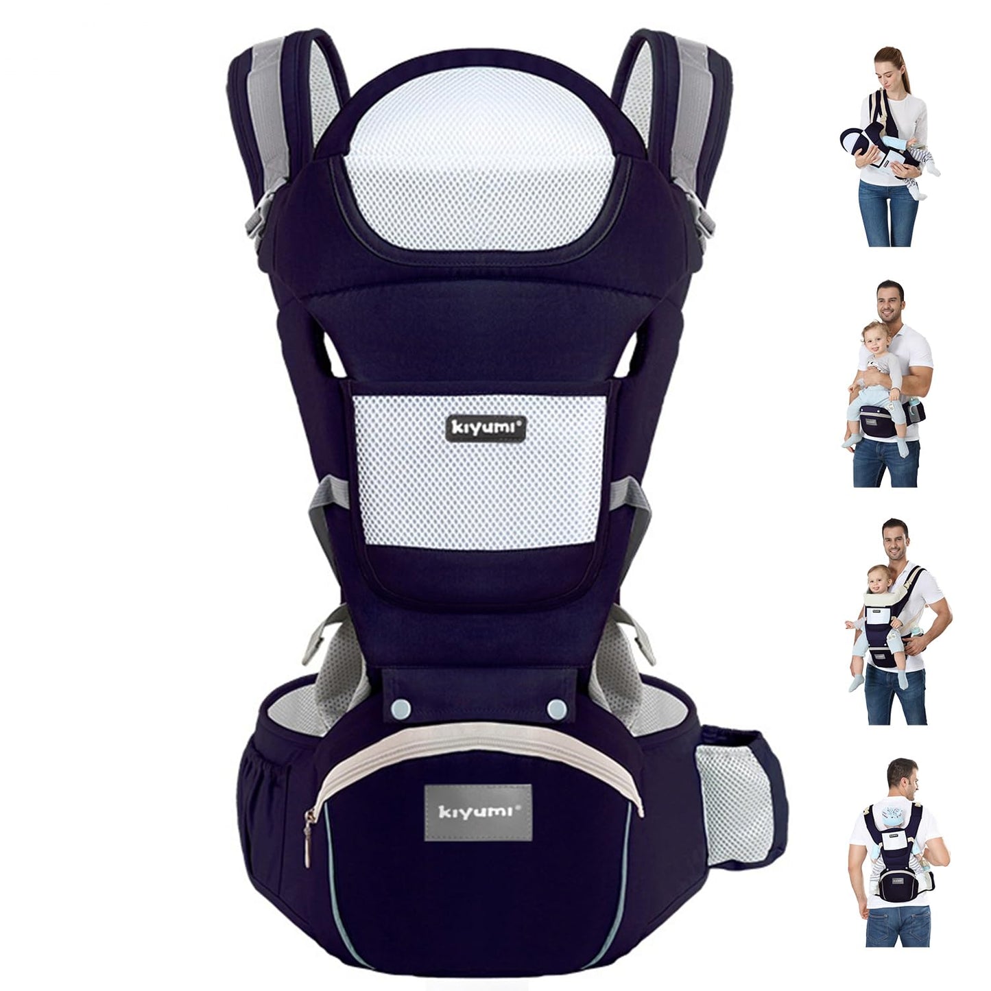 KIYUMI Baby Carrier with Hip Seat, 6- in-1 Baby Carrier Newborn to Toddler, Ergonomic M Position with Head Support and Breathable Mesh,Adjustable Removable Baby Sling Carrier (7-45 lbs) BXLU