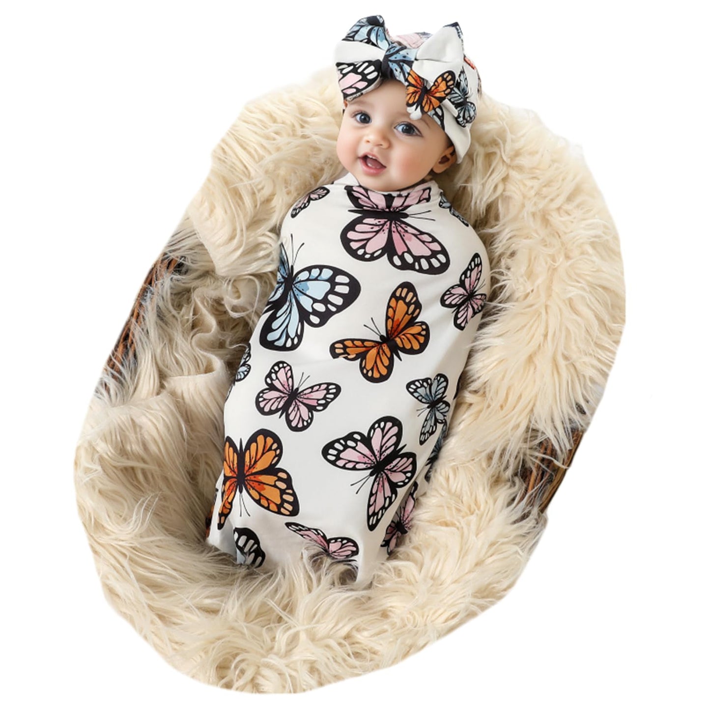 Galabloomer Newborn Receiving Blanket Headband Set Baby Flower Swaddle (vintage flower)