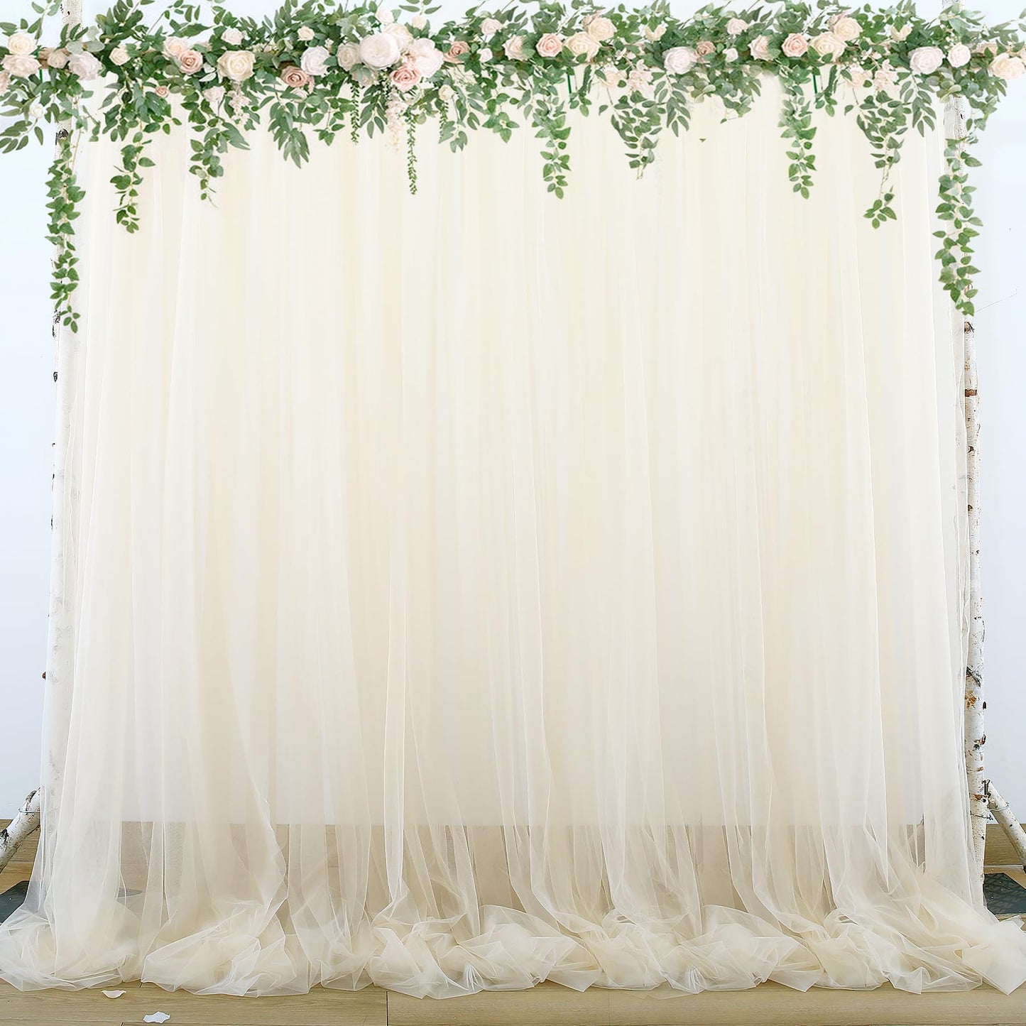 Champagne Tulle Backdrop Curtain for Parties Wedding 10ft×8ft Champagne Sheer Backdrop Curtains for Baby Shower Bridal Shower Reception Birthday Party Christmas Photoshoot Decorations 2 Panels