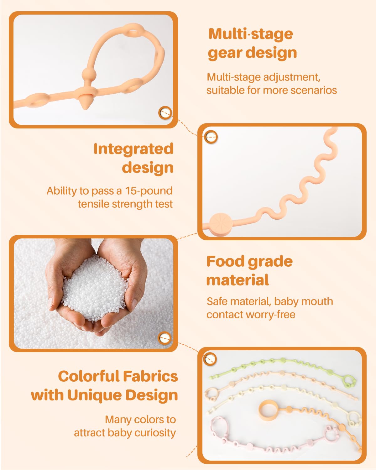 Toy Straps for Baby, 5pcs Adjustable Toy Holder for Stroller Accessories, Silicone Baby Tether Pacifier Clip, No Throw Baby Travel Essential Leash for High Chair, Car Seat (Gril-5 Pack)