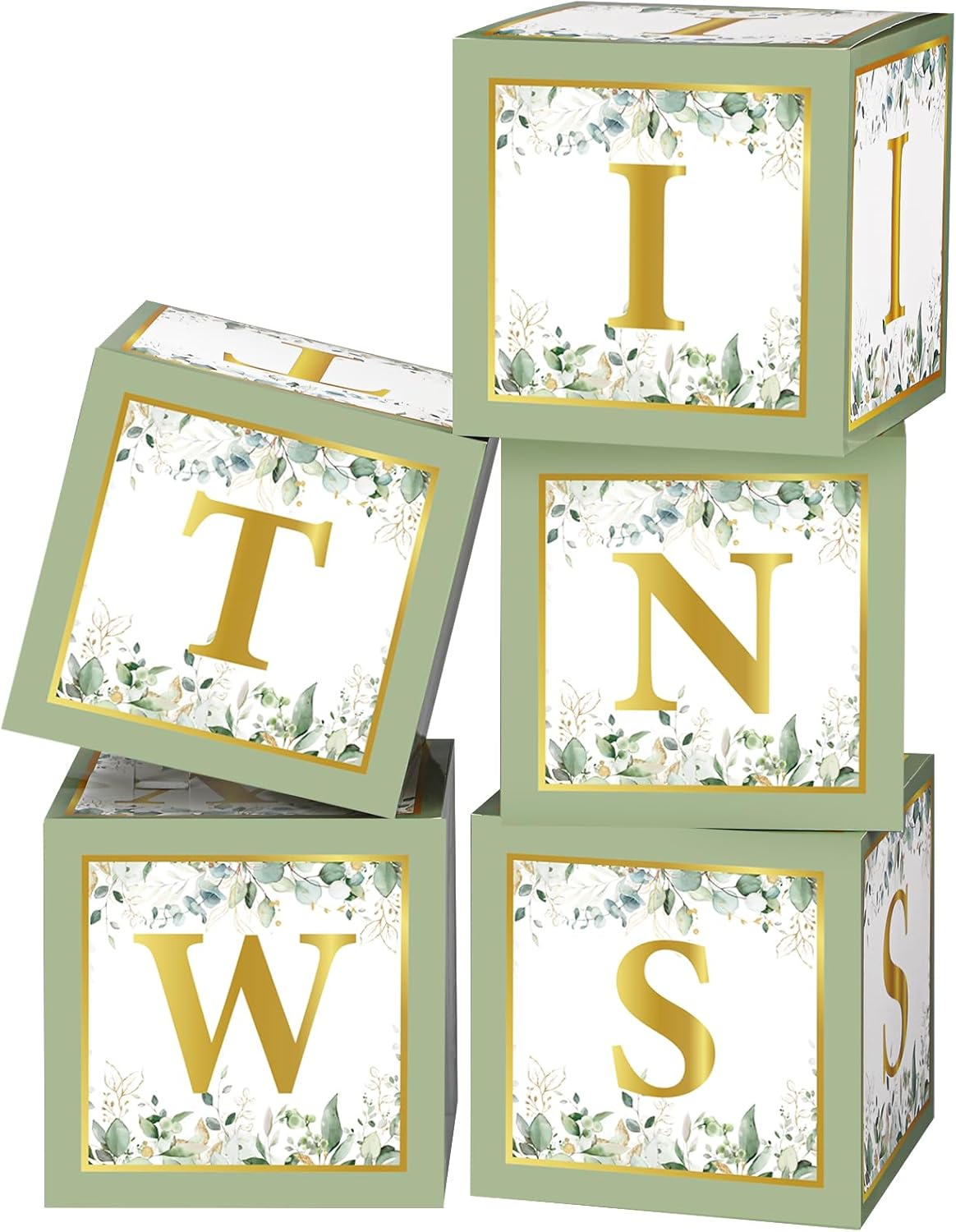 Marspark 5 Pcs Twins Baby Shower Boxes Decorations Supplies Sage Green Baby Boxes for Twins Balloon Boxes Gender Reveal Baby Shower Birthday Party Favors