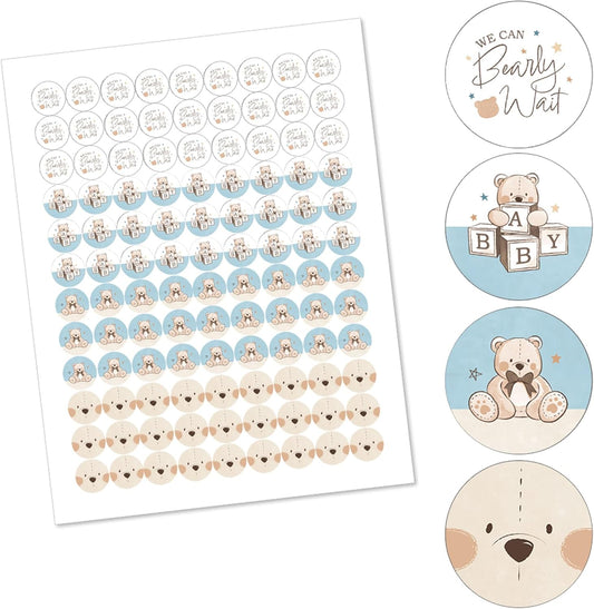 Big Dot of Happiness We Can Bearly Wait - Teddy Bear Baby Shower Round Candy Sticker Favors - Labels Fit Chocolate Candy (1 Sheet of 108)