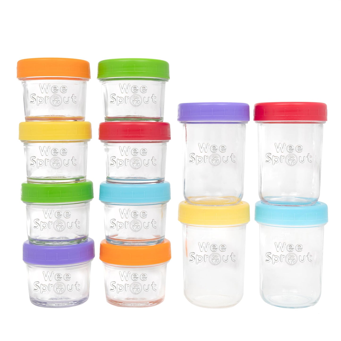 WeeSprout Glass Baby Food Storage Jars w/Lids (8 oz, 8 Pack Set) Snack, Puree, Reusable Small Containers, Breast Milk, Fridge or Freezer, Microwave & Dishwasher Safe, Essential Must Have for Infants