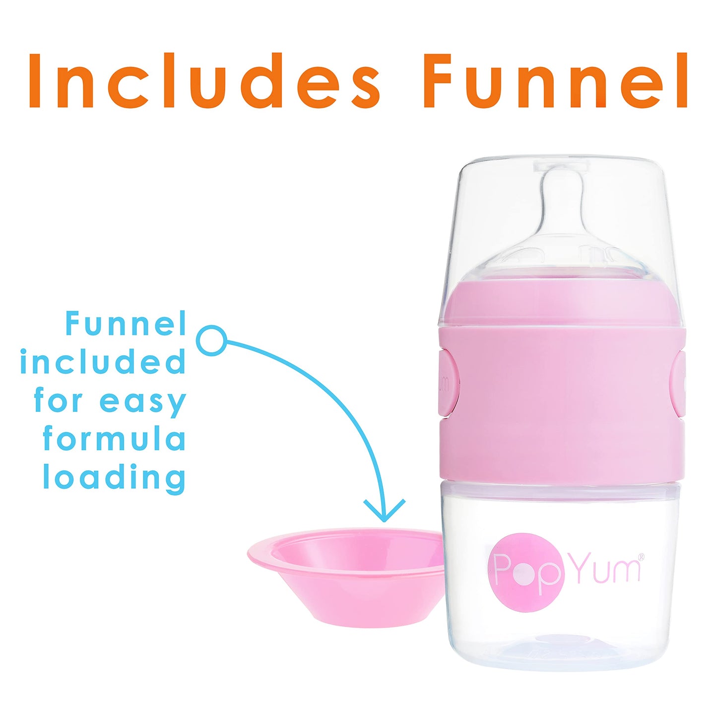 PopYum 9 oz Orange Anti-Colic Formula Making/Mixing/Dispenser Baby Bottle with #2 Medium Flow Nipple, 260 ml, BPA-Free, Natural Latch