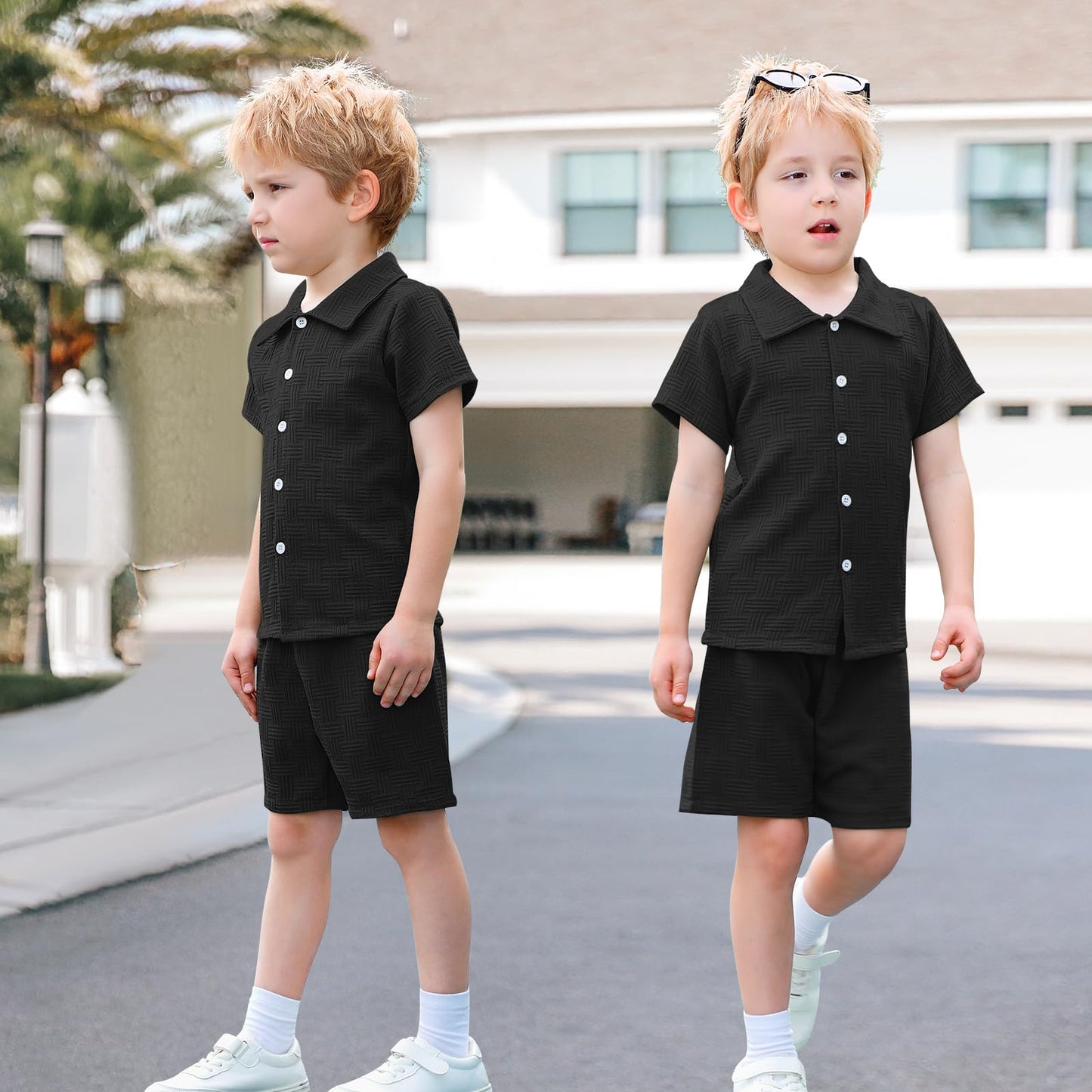 U·nikaka Baby Boys 2 Piece Summer Outfits Casual Toddler Short Sets Little Boys Button Down Shirts Tops and Shorts 2-6Y