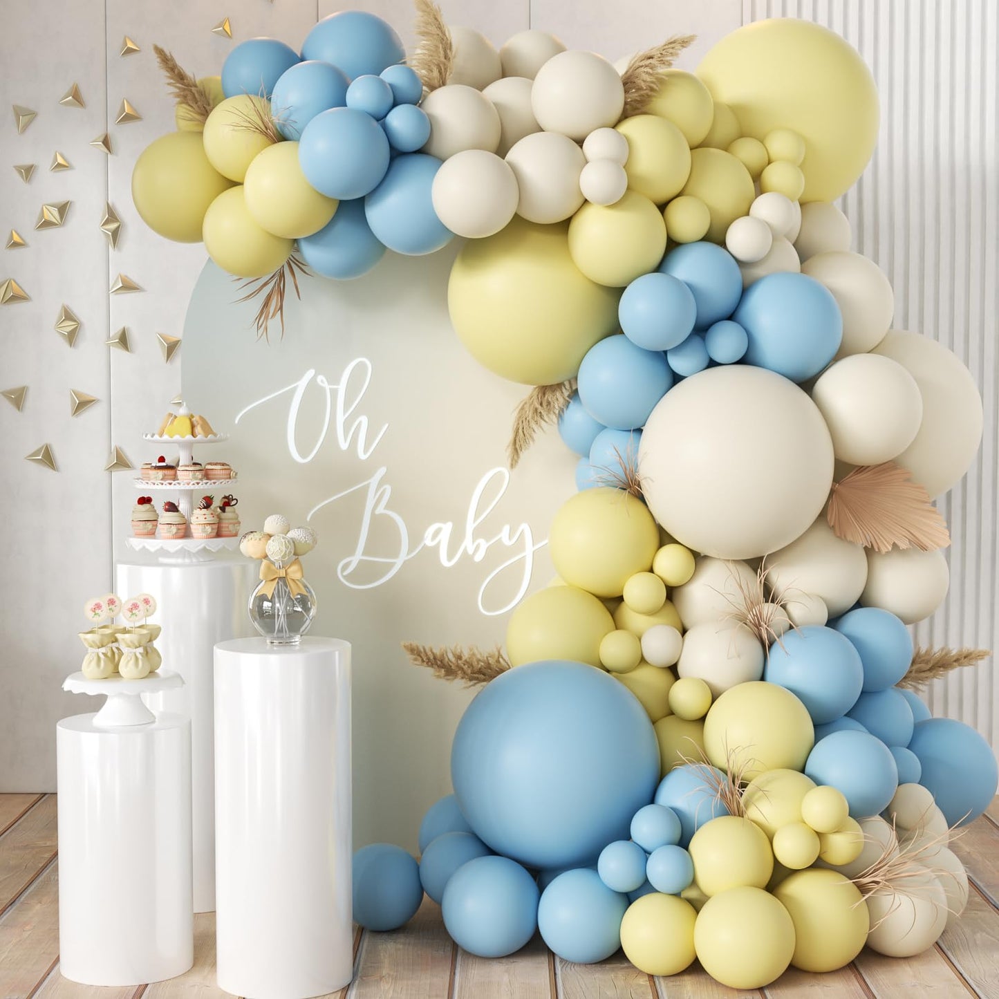 155Pcs Sage Green Arch Kit with Pea Green White Gold Balloons for Baby Shower Bridal Shower Birthday Engagement Wedding Wild One Party Decorations